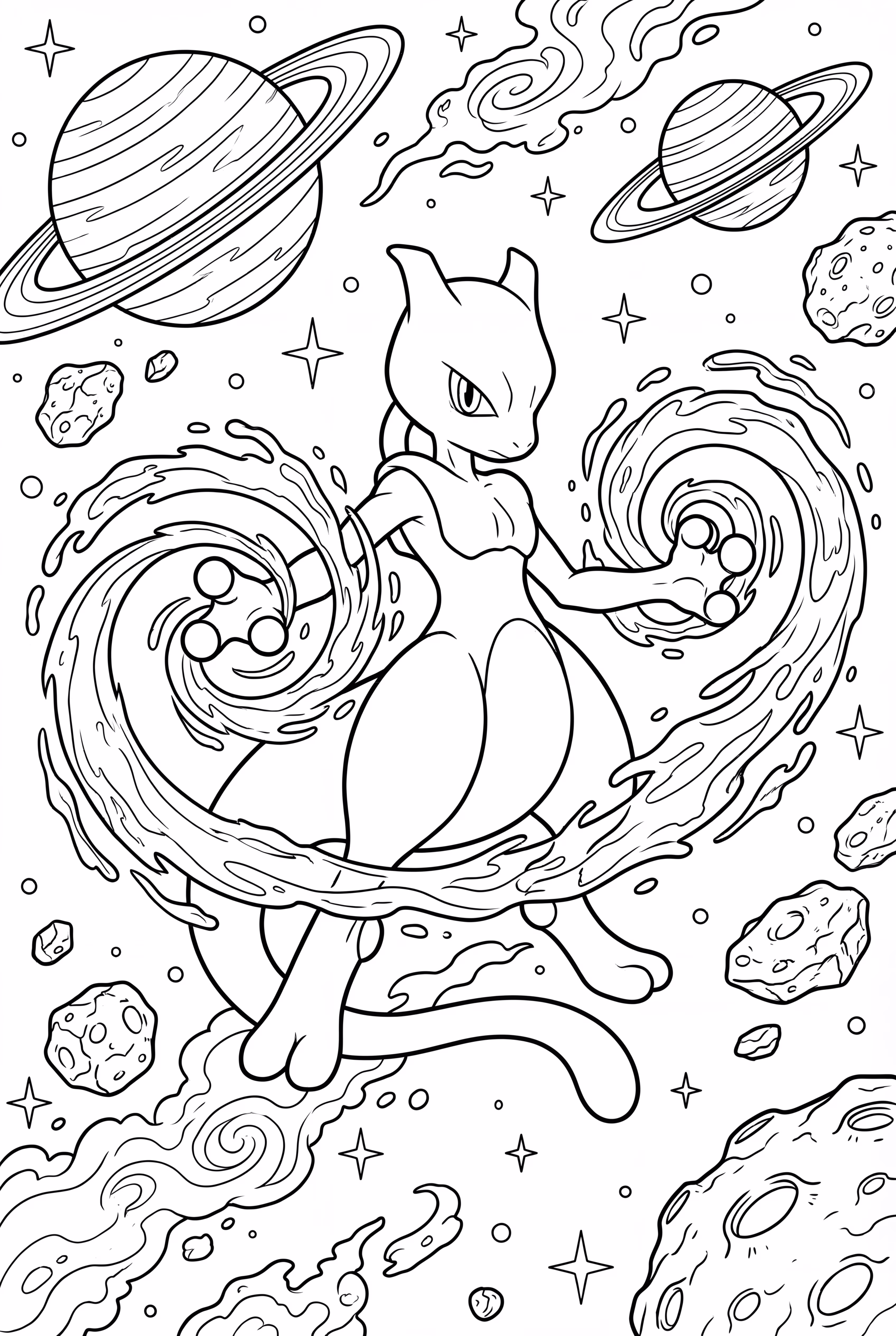 Mewtwo Bending Water While Floating In Space