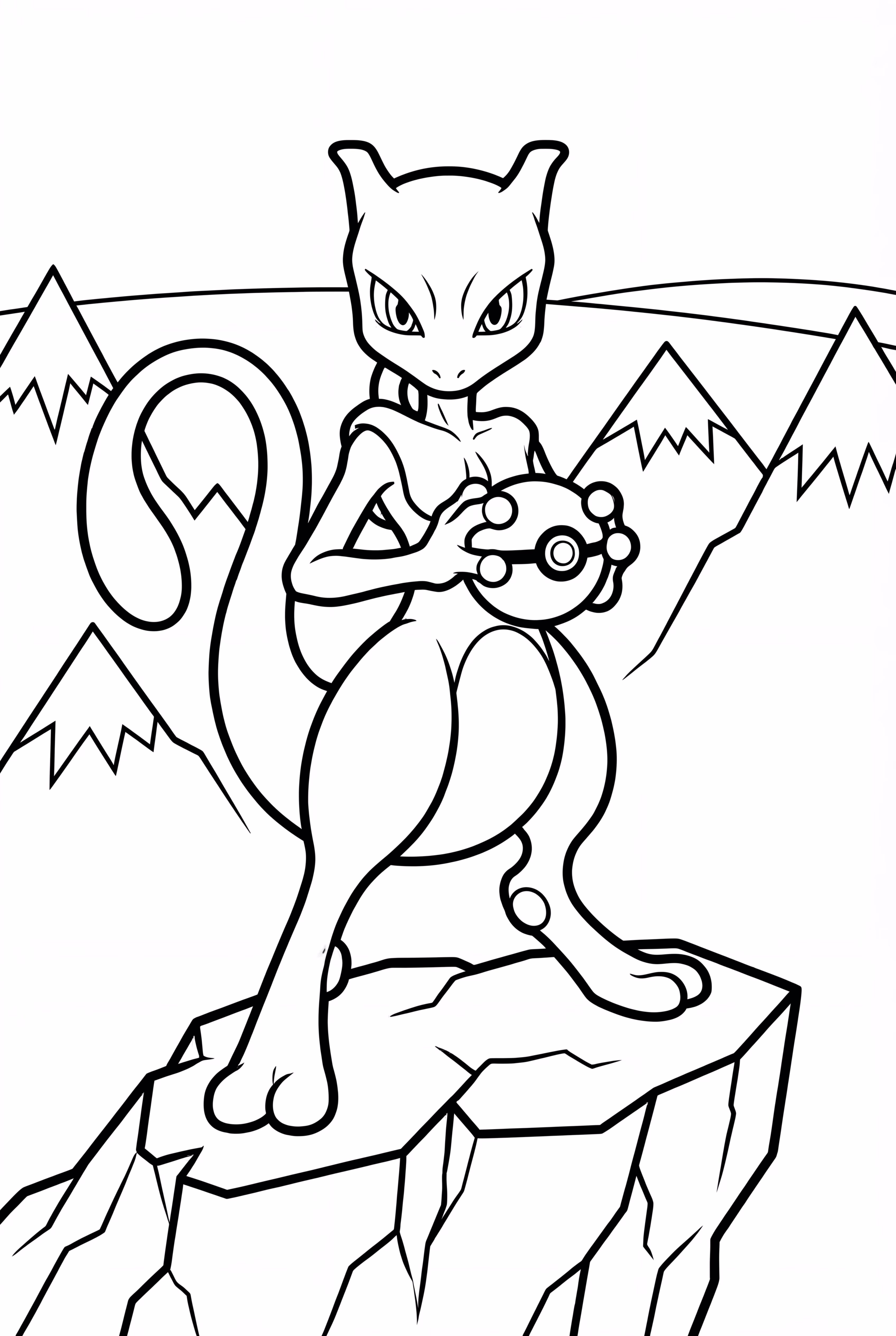 Mewtwo Guarding A Pokeball On A Mountain Top