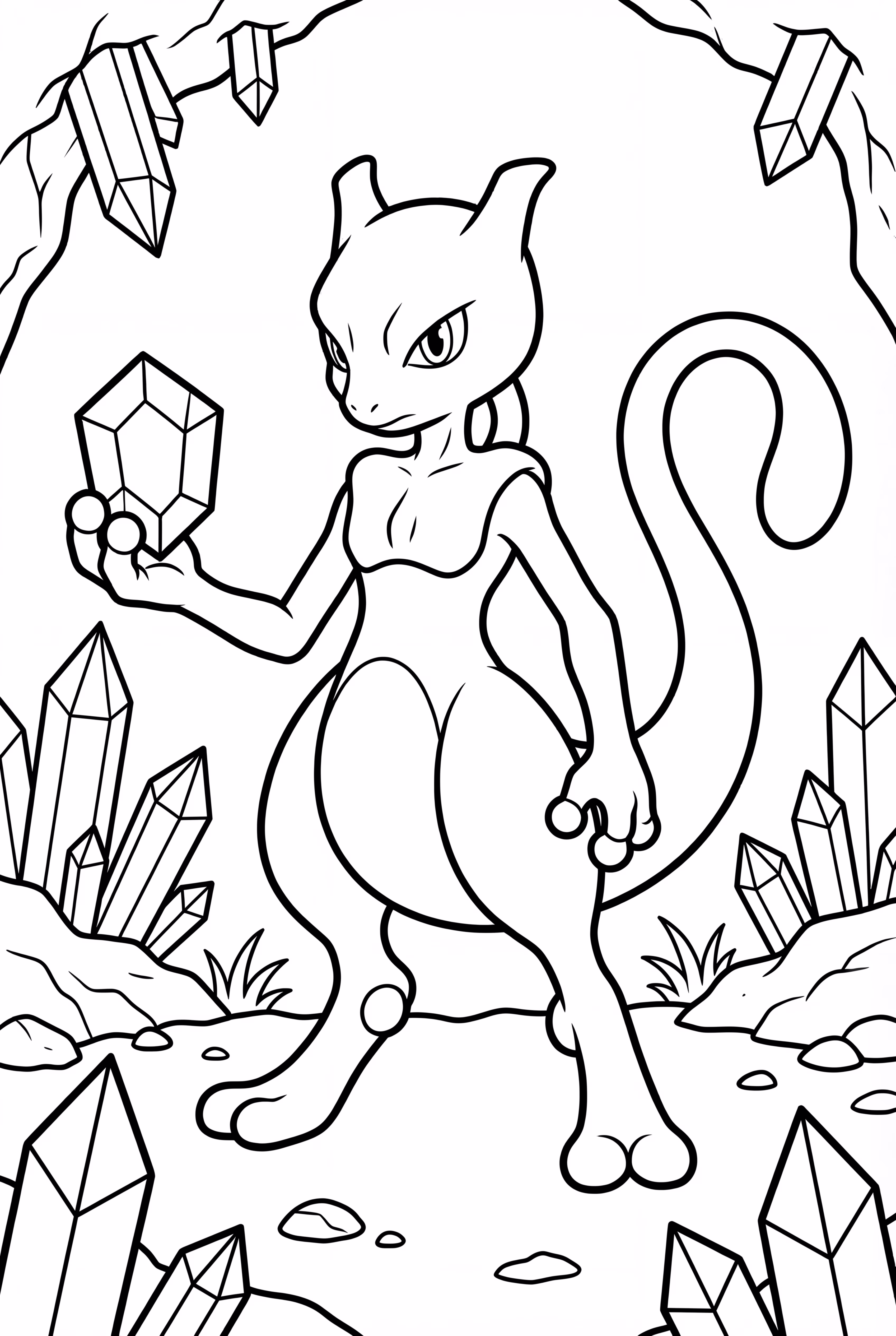 Mewtwo Holding A Large Crystal In A Crystal Cave