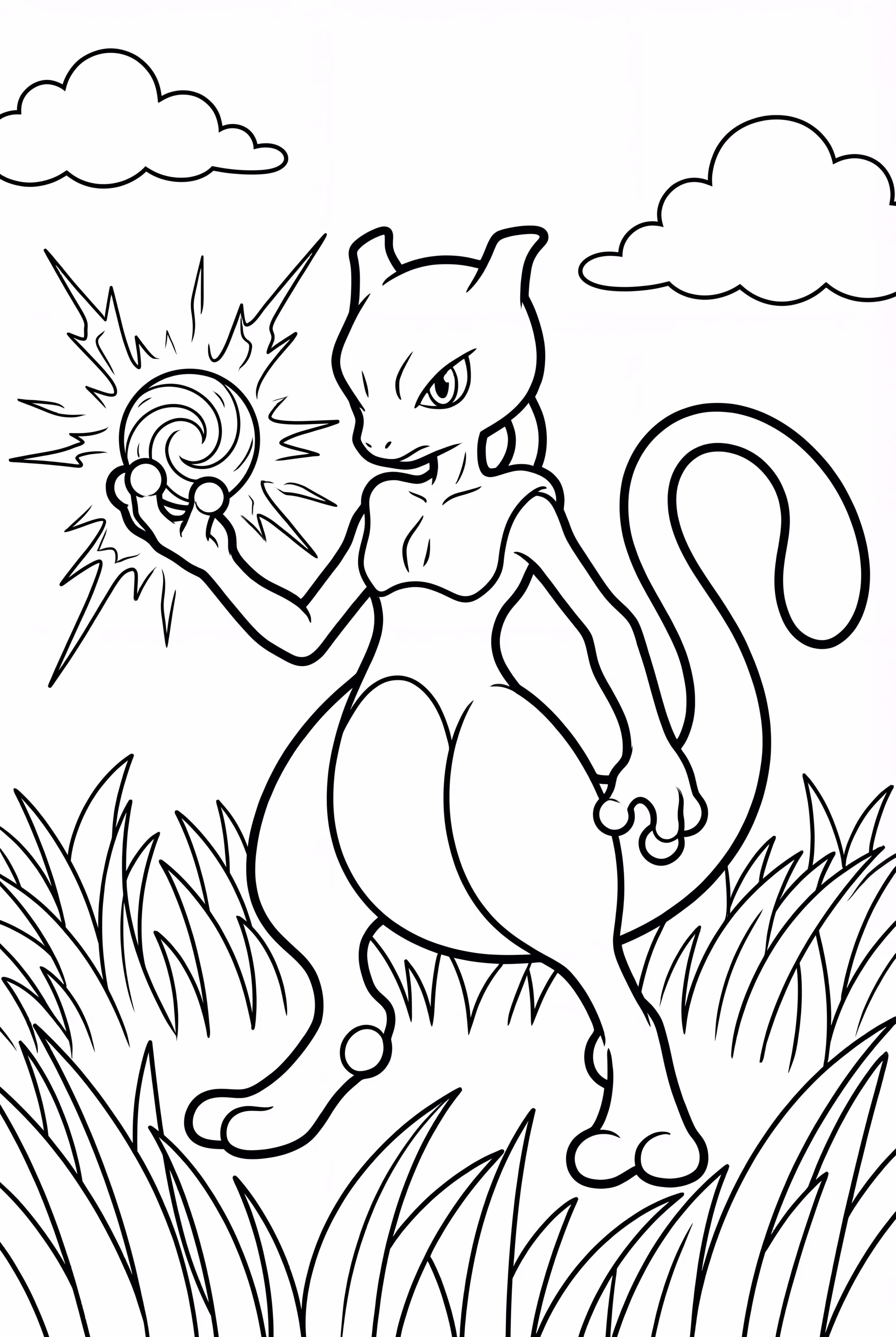 Mewtwo Holding A Psychic Orb In A Field