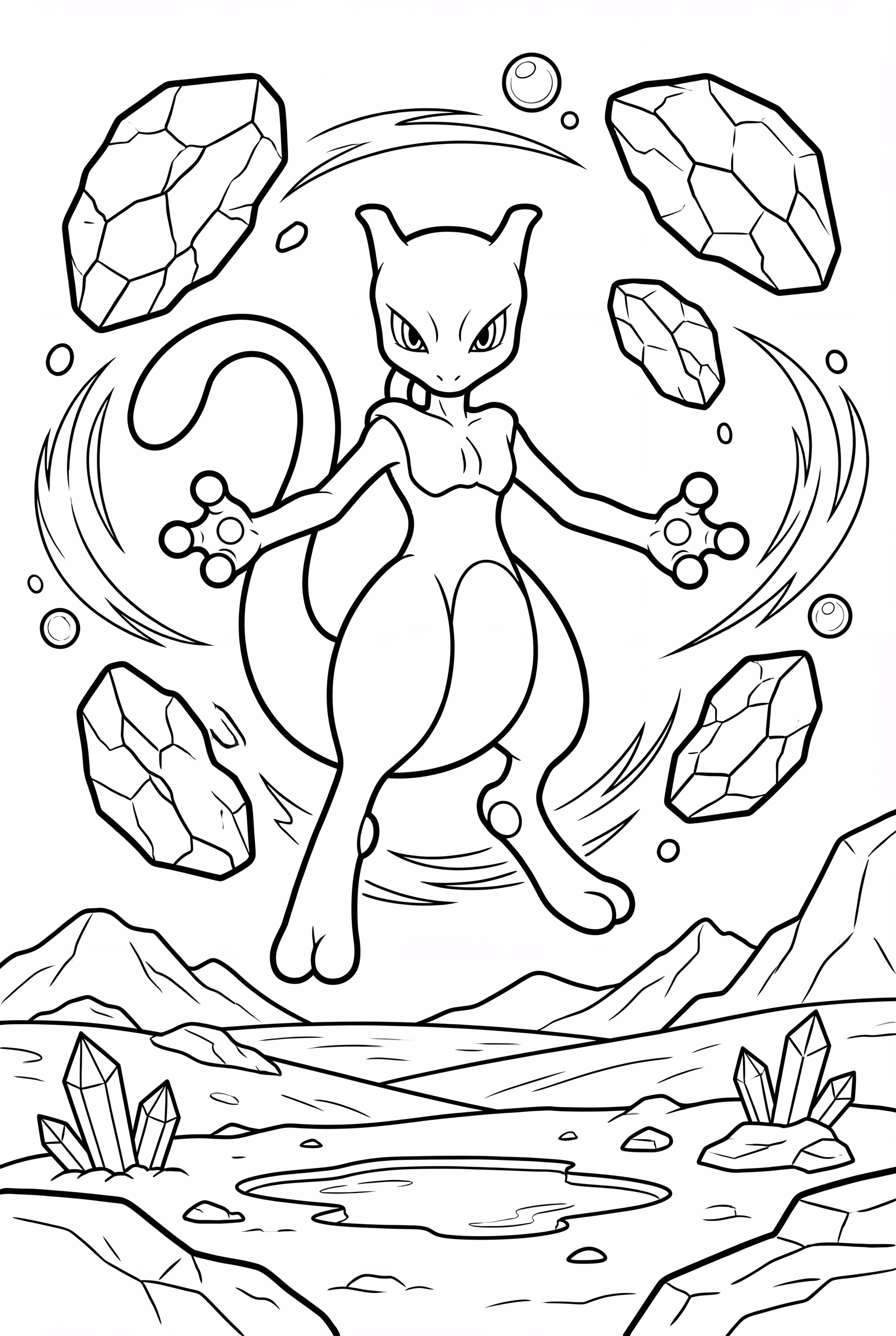 Mewtwo Levitating Rocks With His Psychic Powers