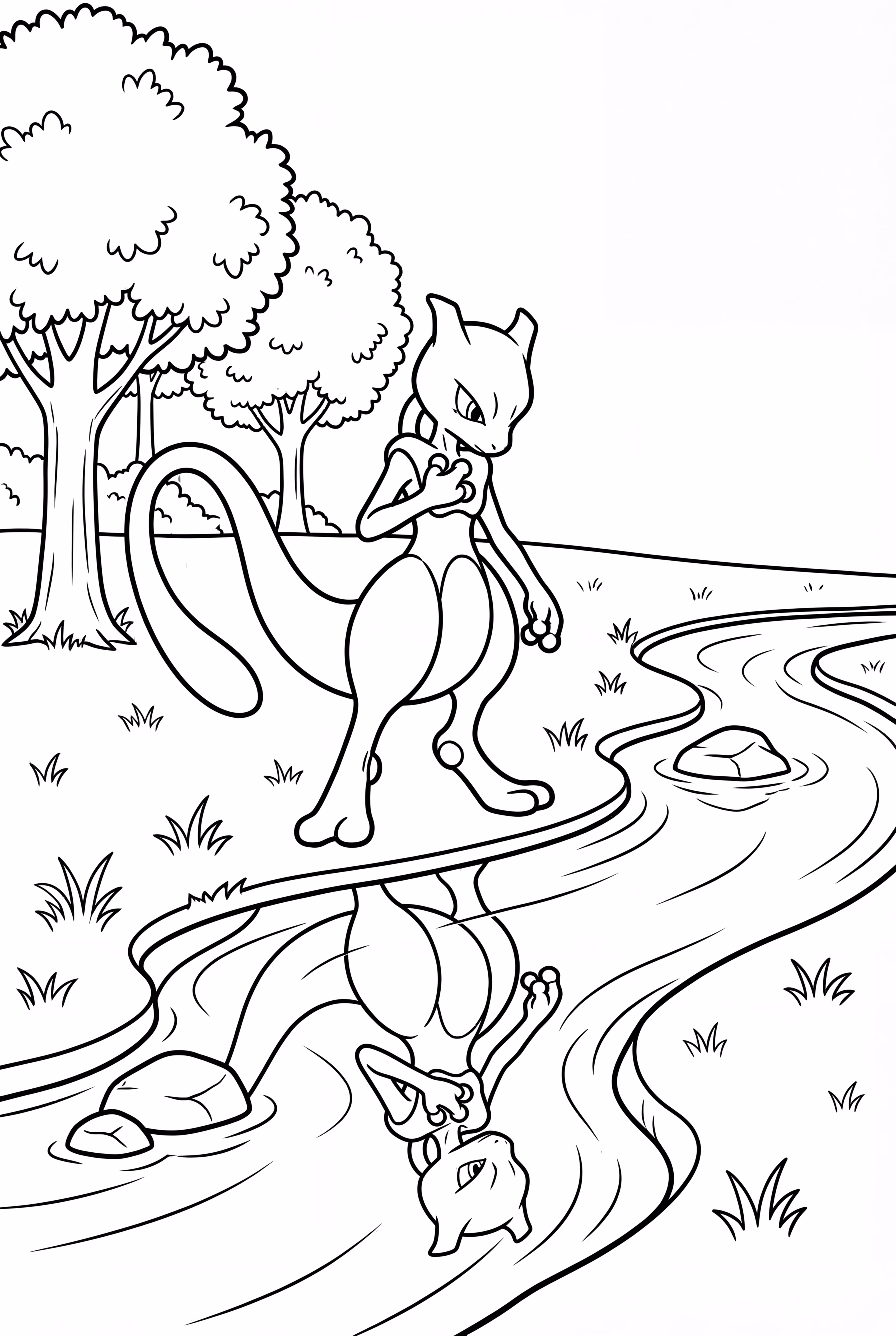 Mewtwo Looking At His Reflection In A Stream