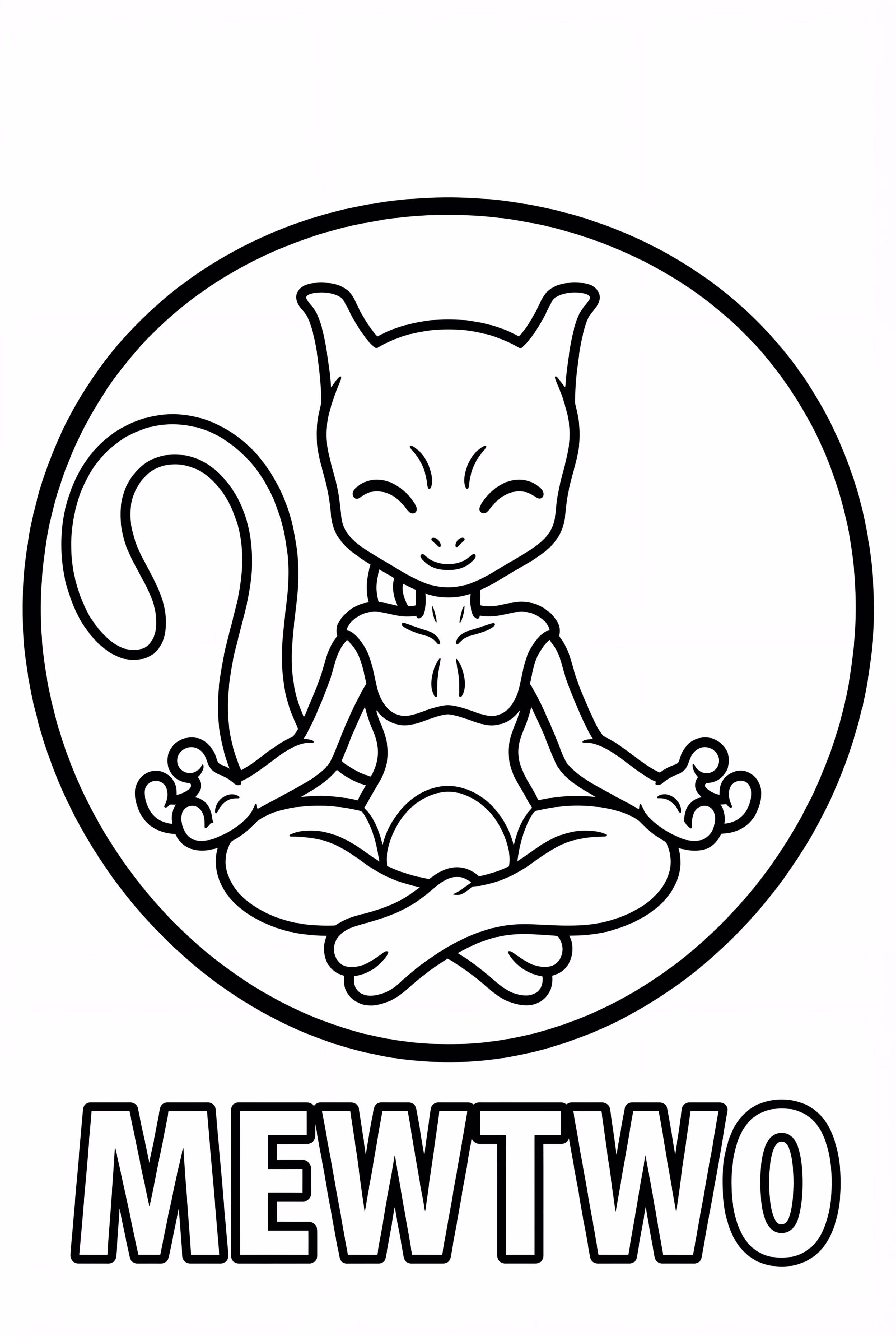 Mewtwo Meditating Peacefully With His Name Below Him