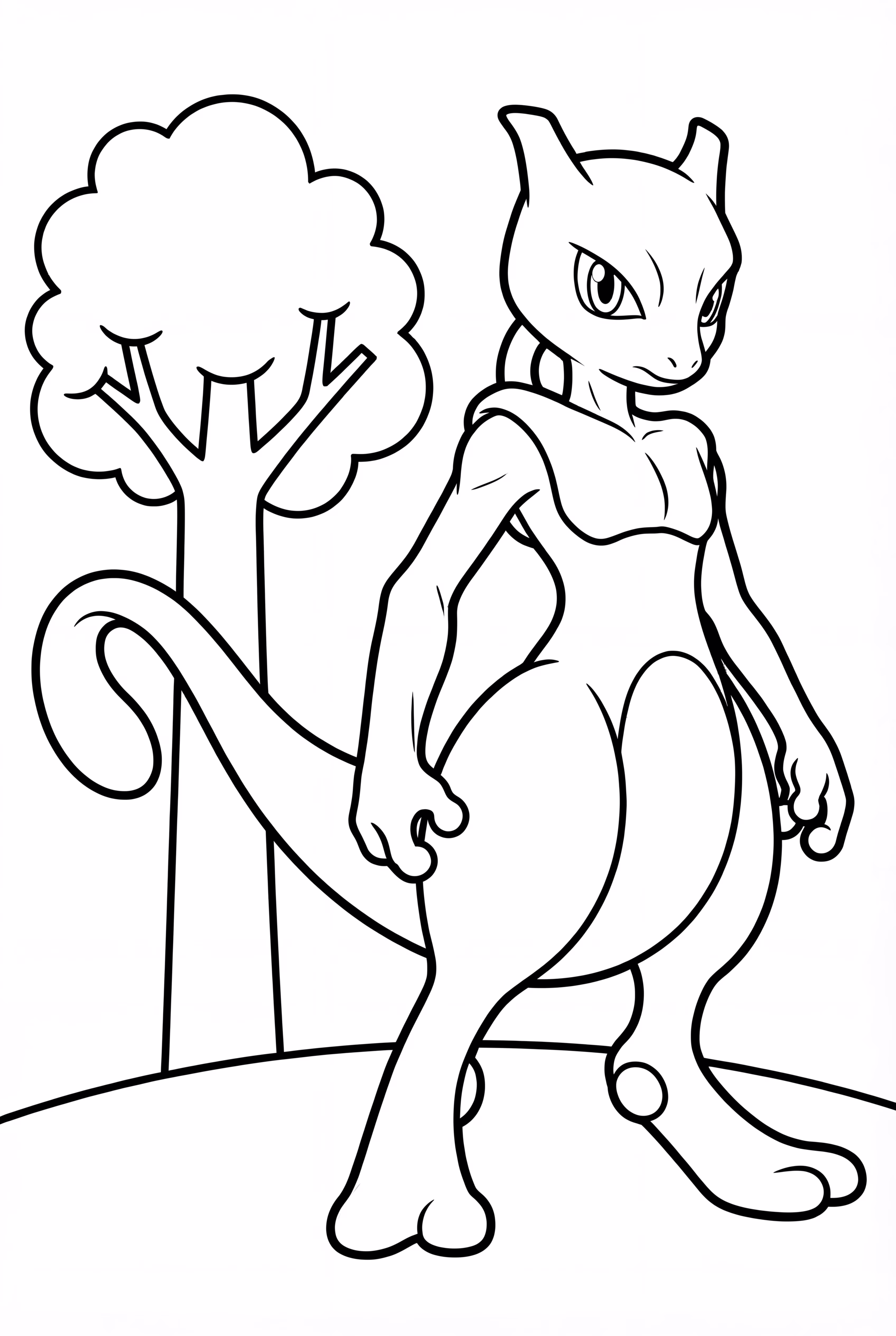Mewtwo Standing Proudly Next To A Tree