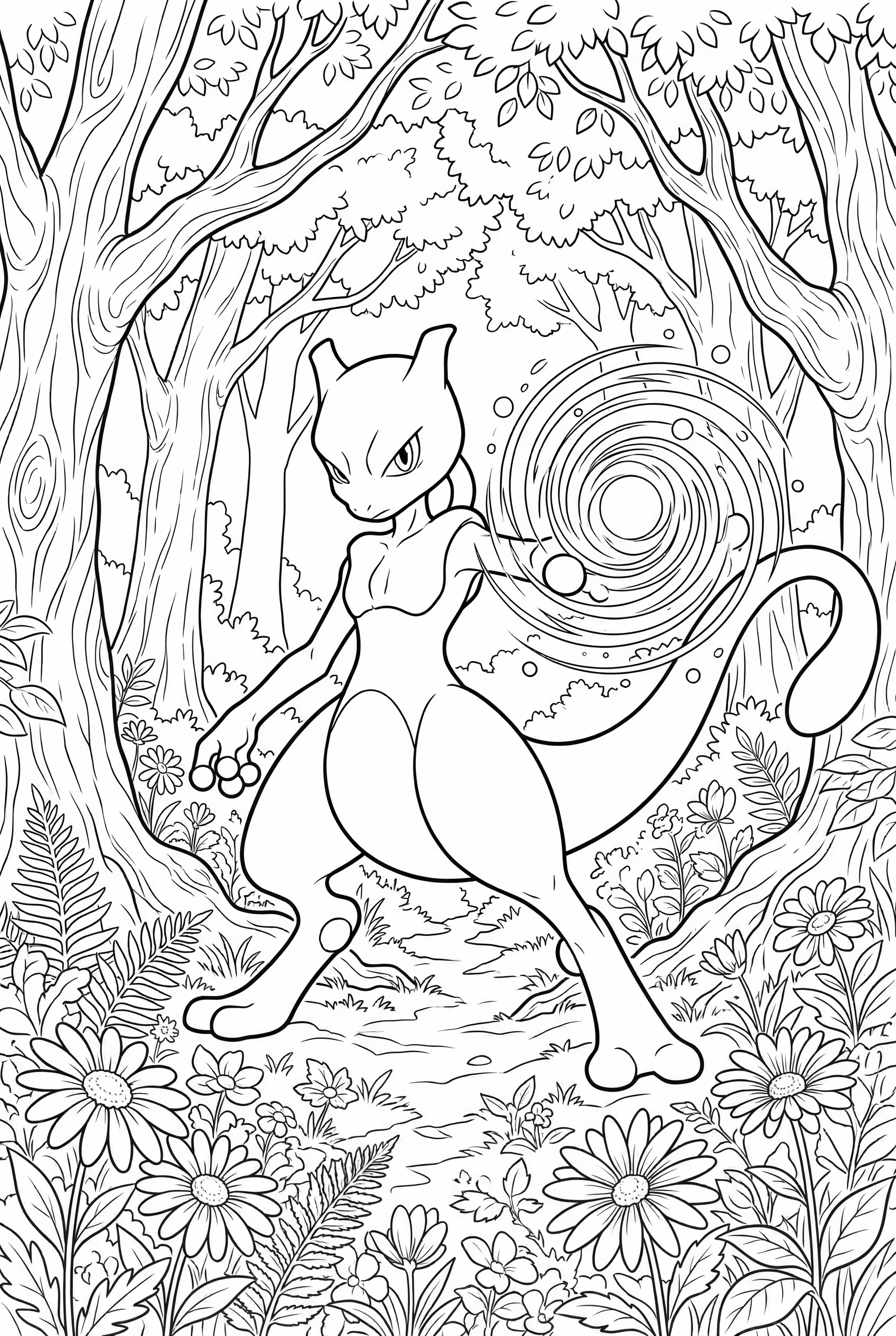 Mewtwo Unleashing Psychic Power In A Forest