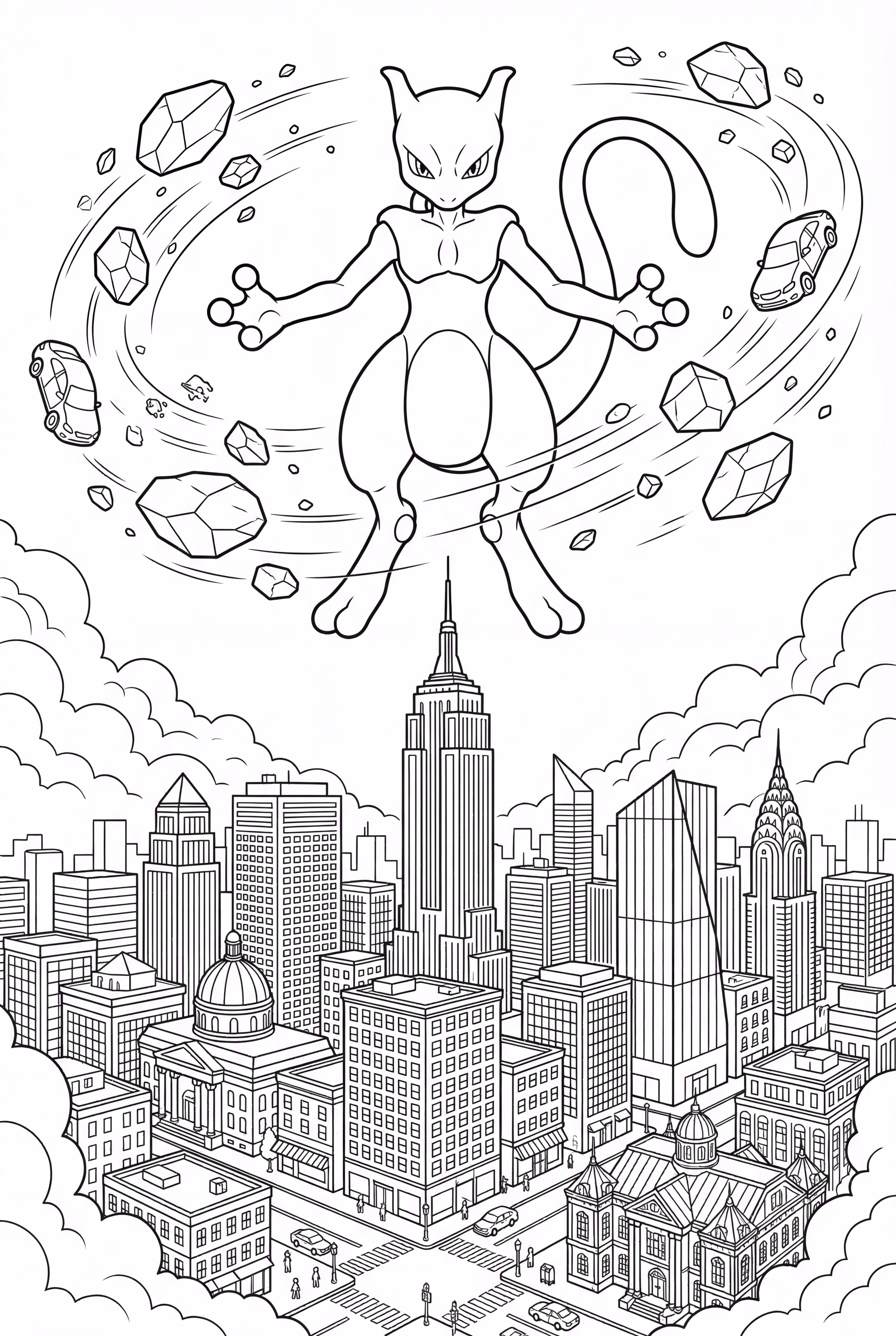 Mewtwo Wreaking Havoc Psychically Over A City