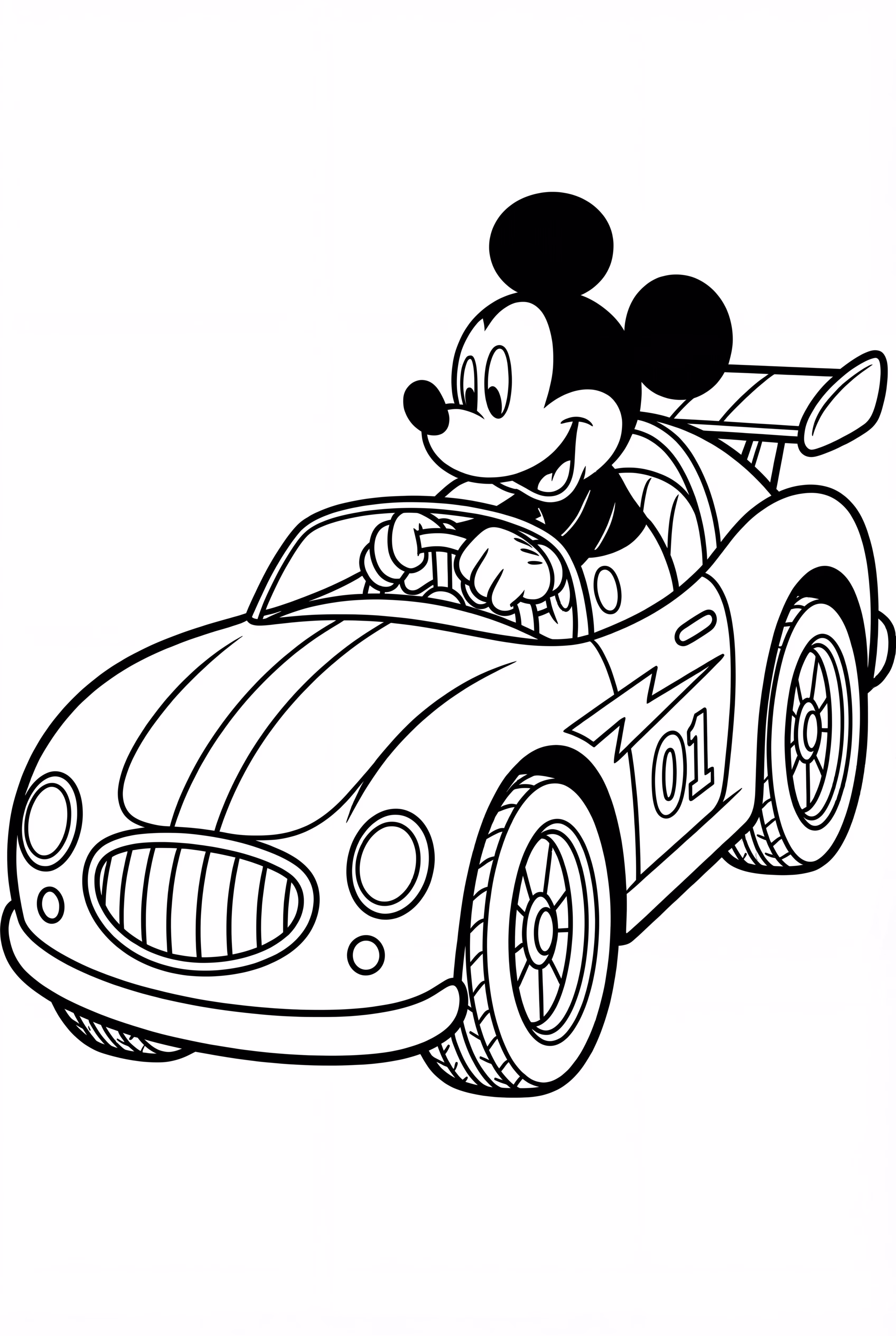 Mickey Mouse Driving Race Car