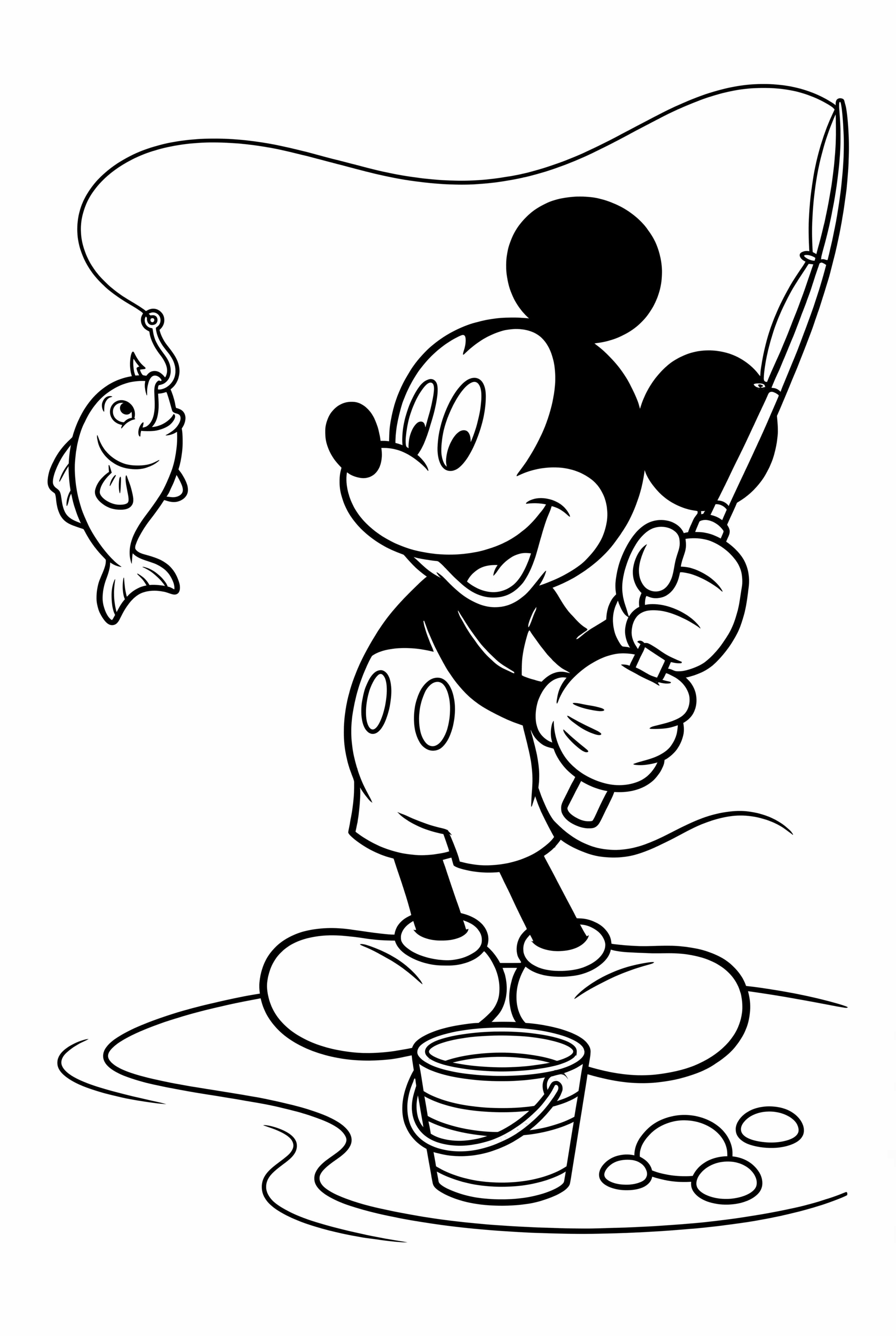 Mickey Mouse Fishing By Lake