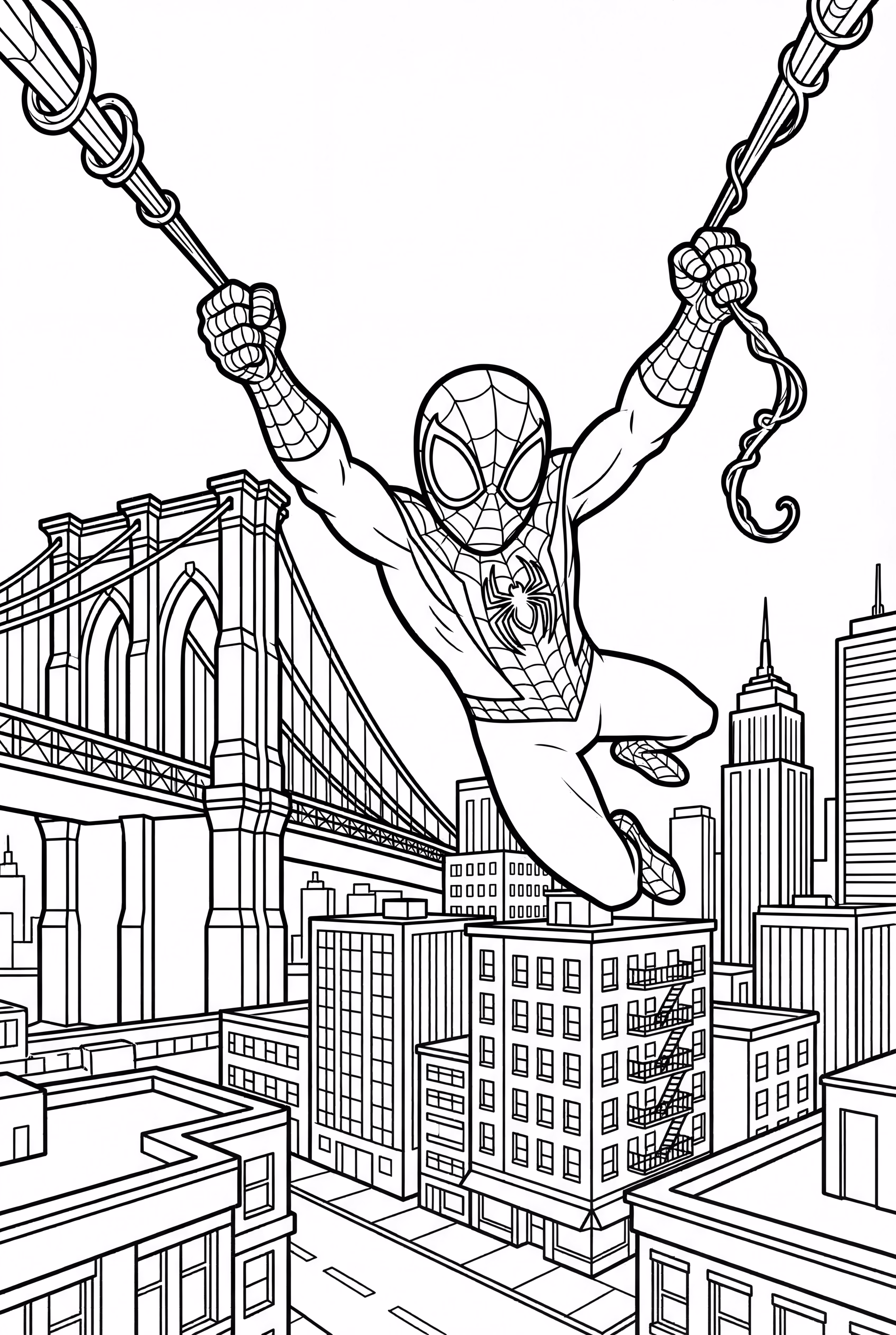 Miles Morales Swinging Near Brooklyn Bridge