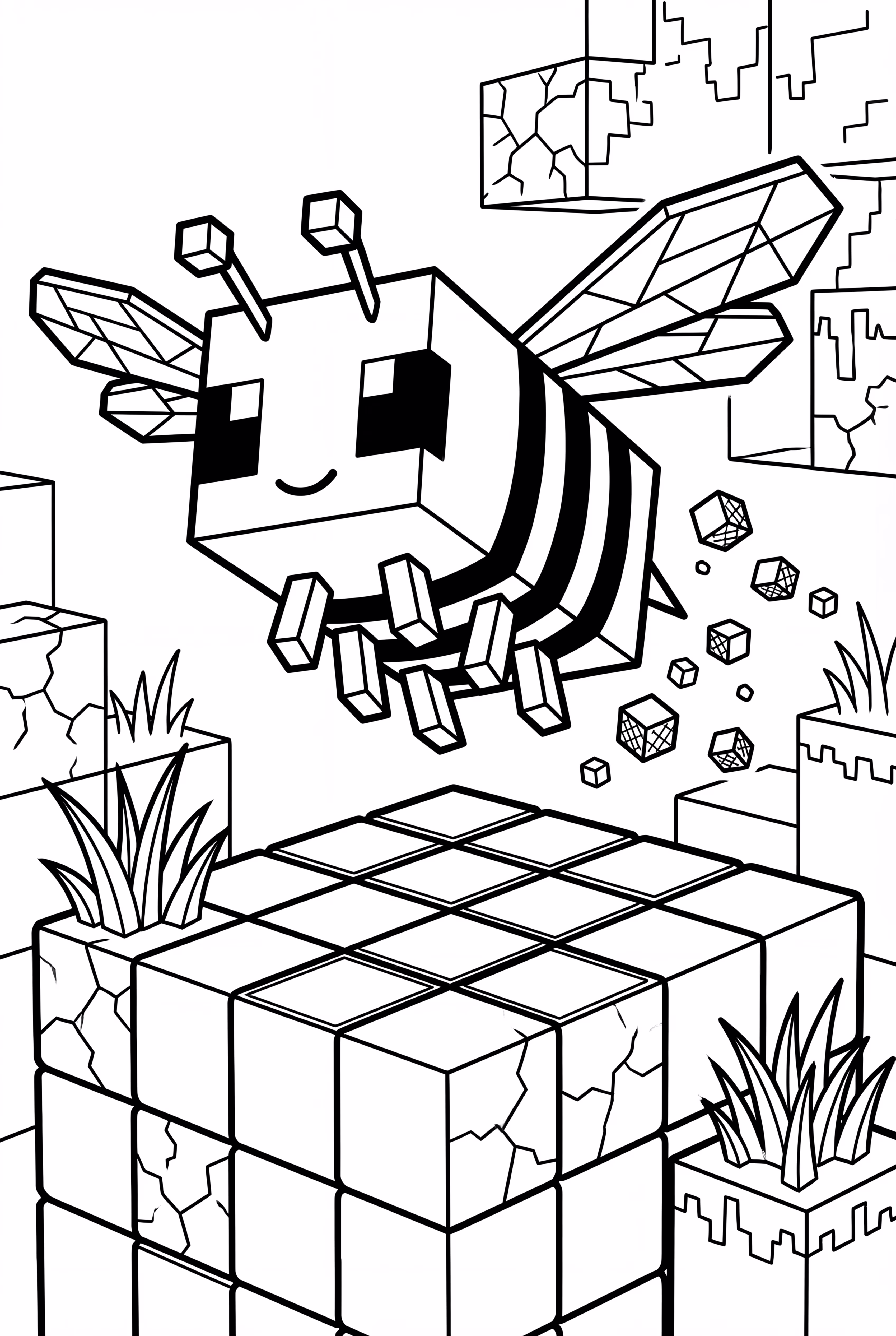 마인크래프트 벌이 블록 위를 날고 있어요-2