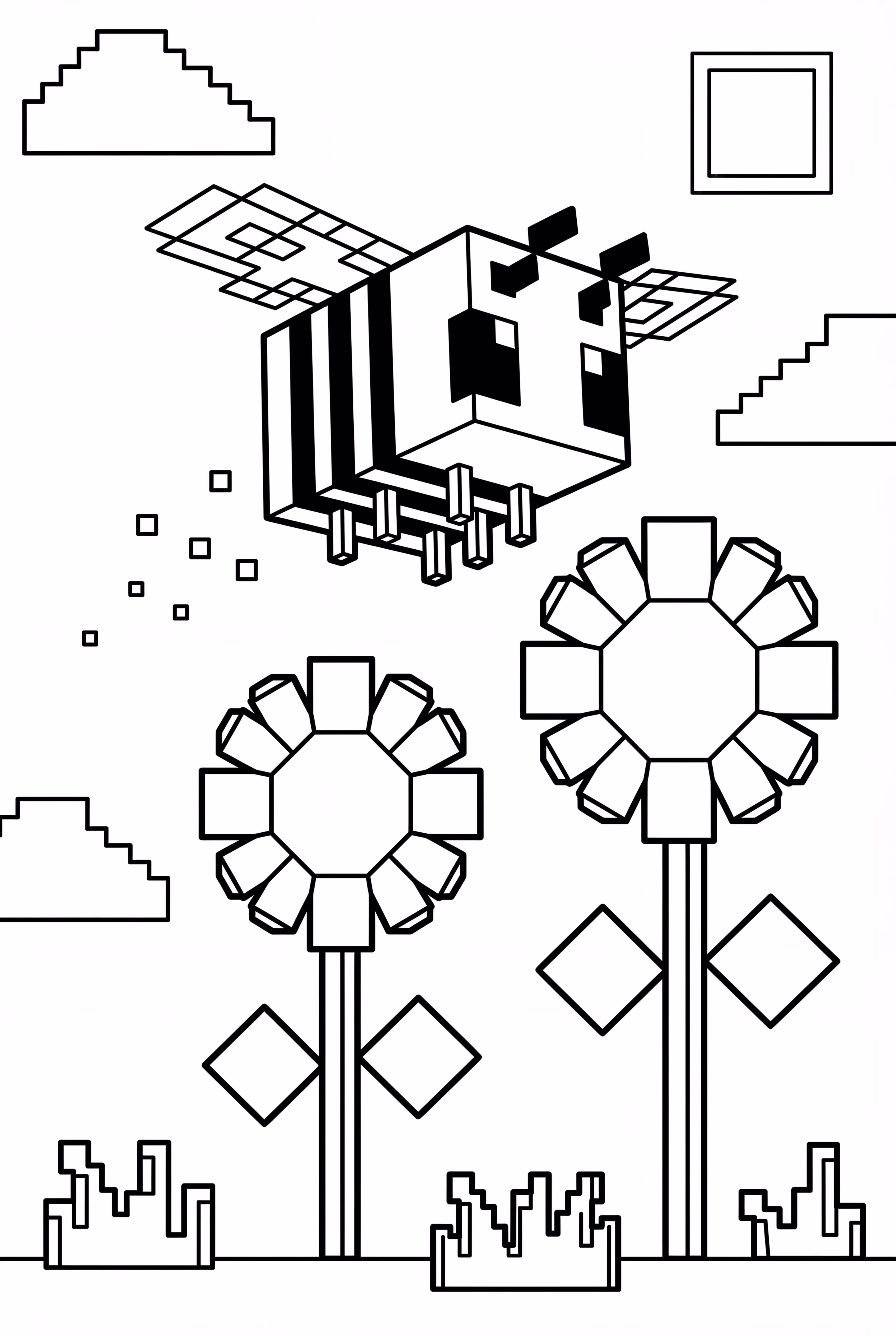 Abeja de Minecraft polinizando girasoles