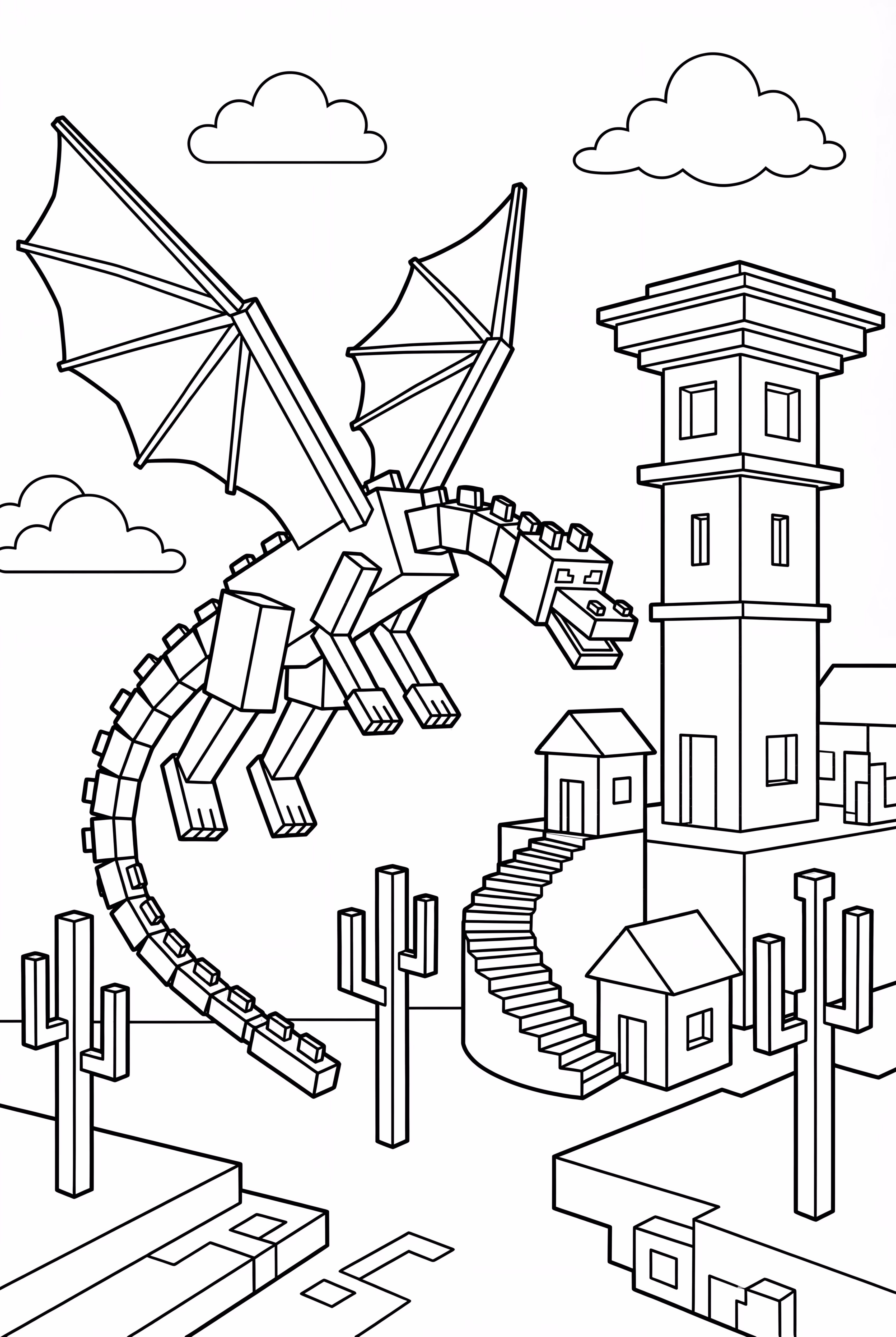 Minecraft Ender Dragon Over End City