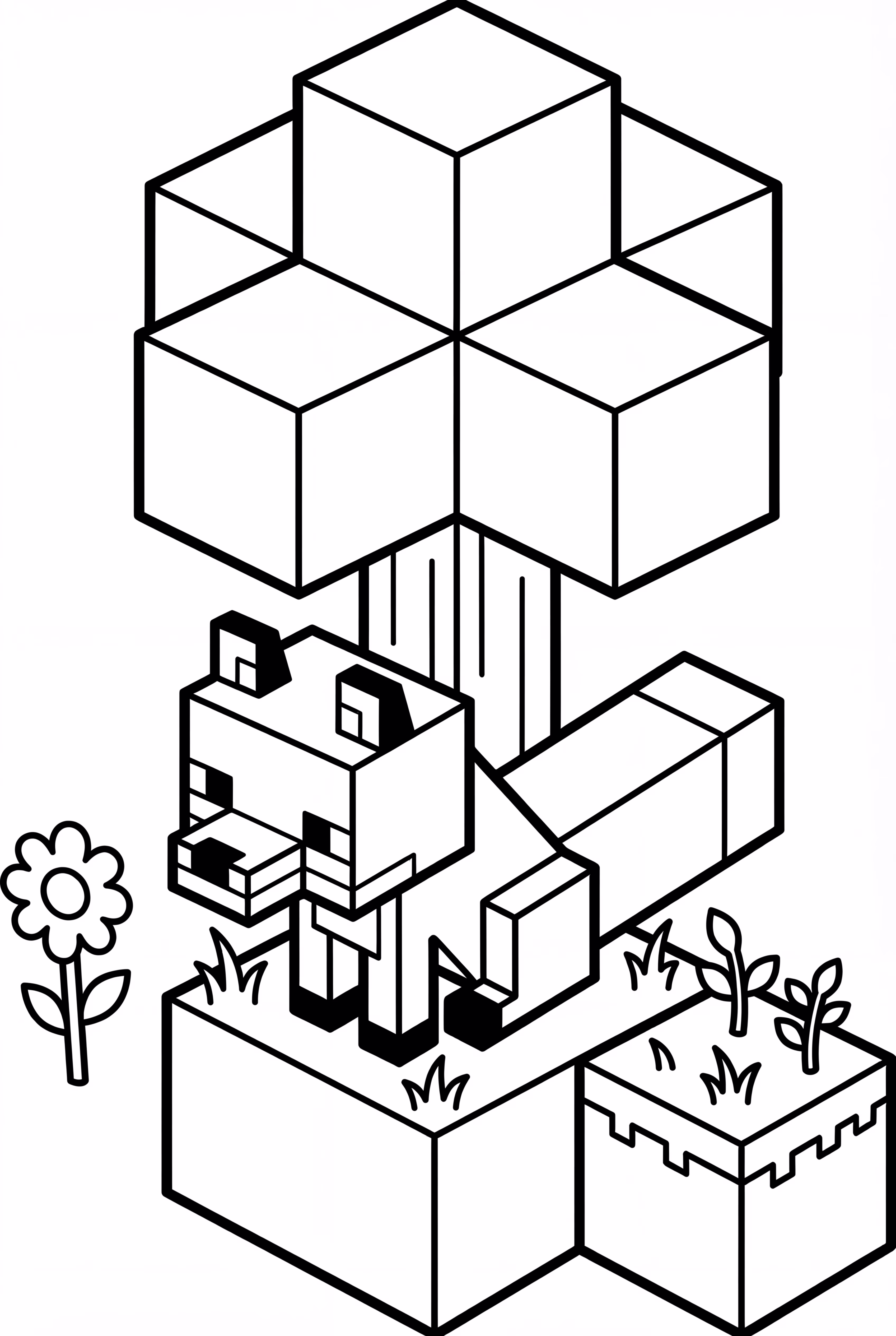 Minecraft狐狸坐在橡树下