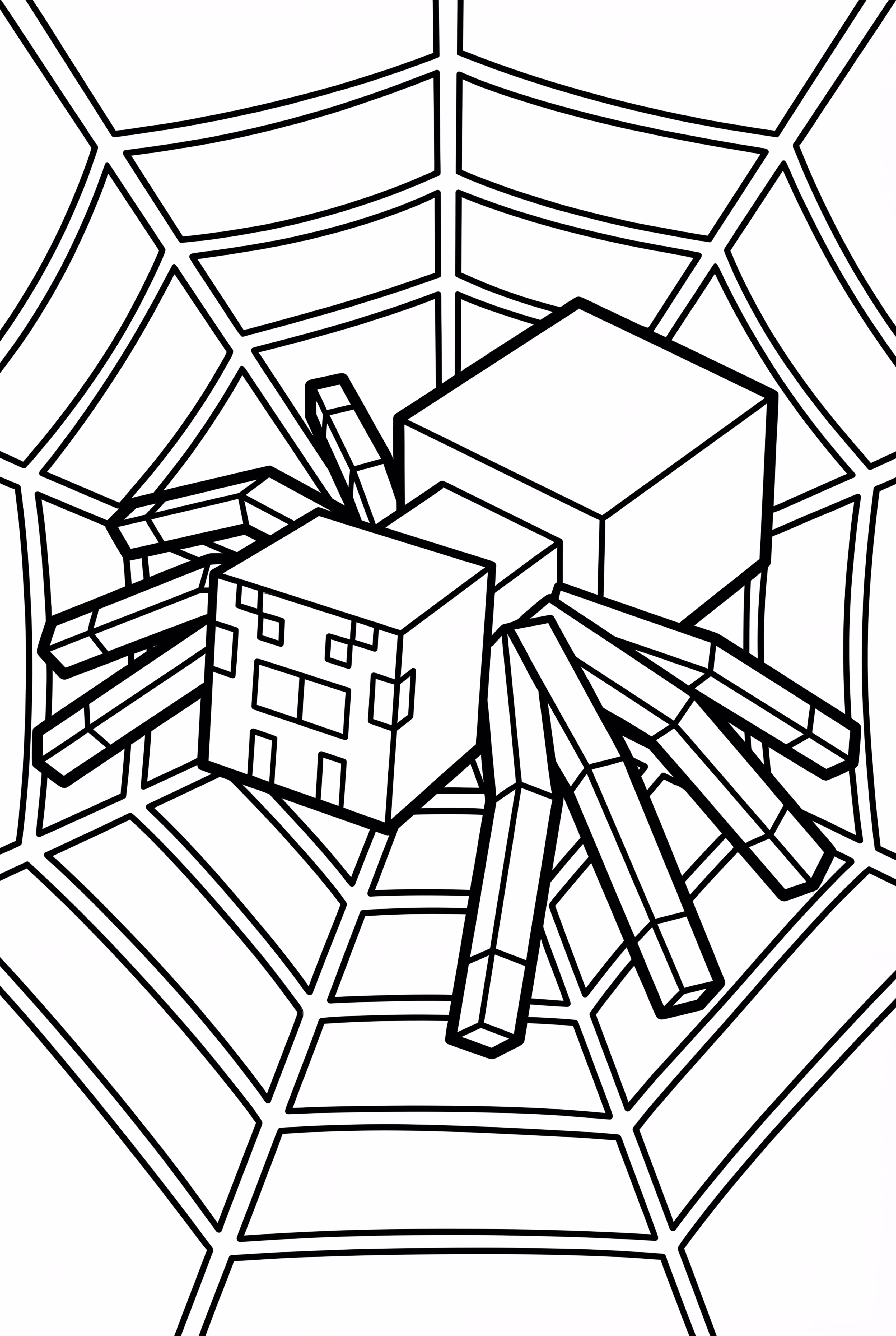 Minecraftのクモがクモの巣を這っている