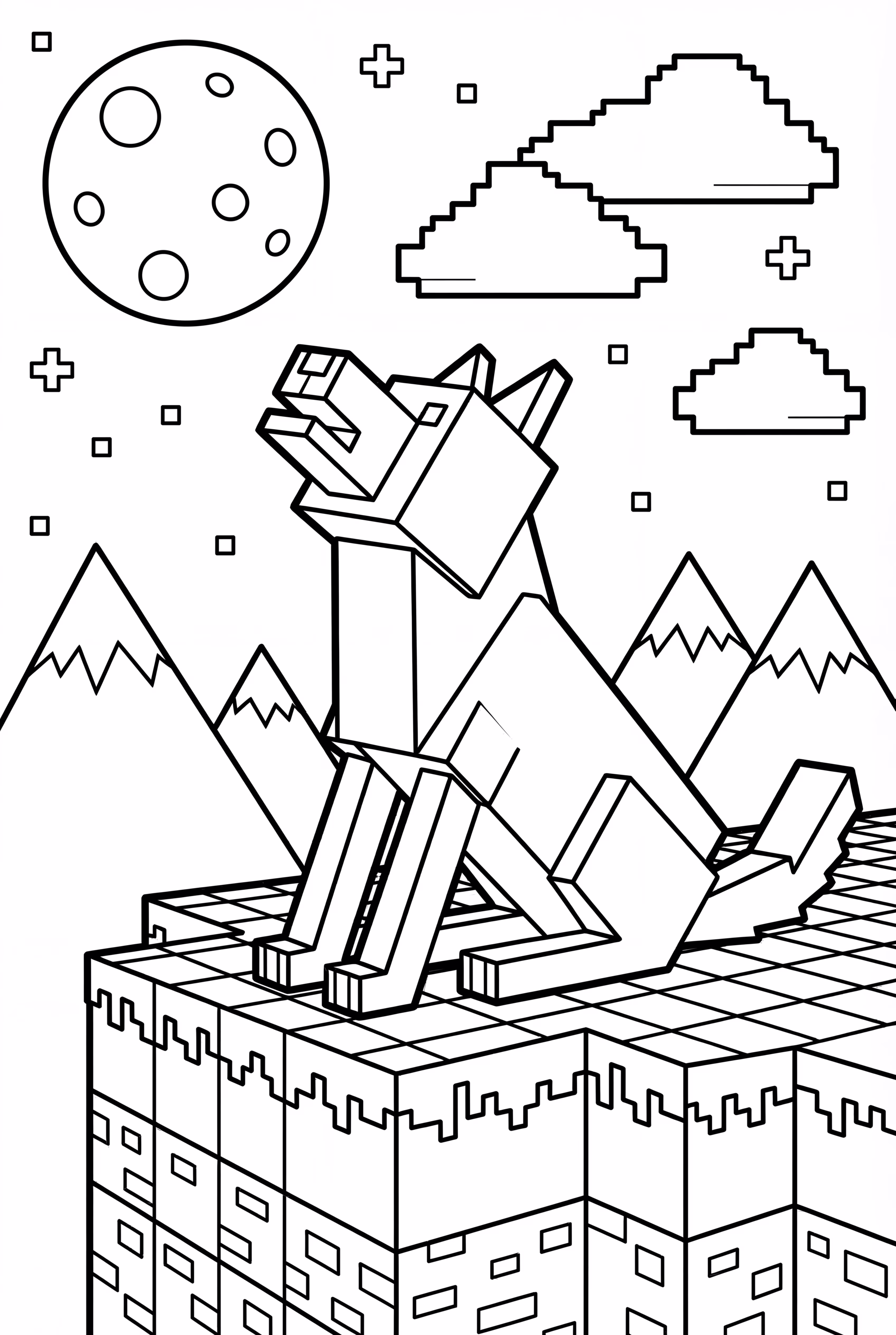 マインクラフトのオオカミが満月に向かって吠える