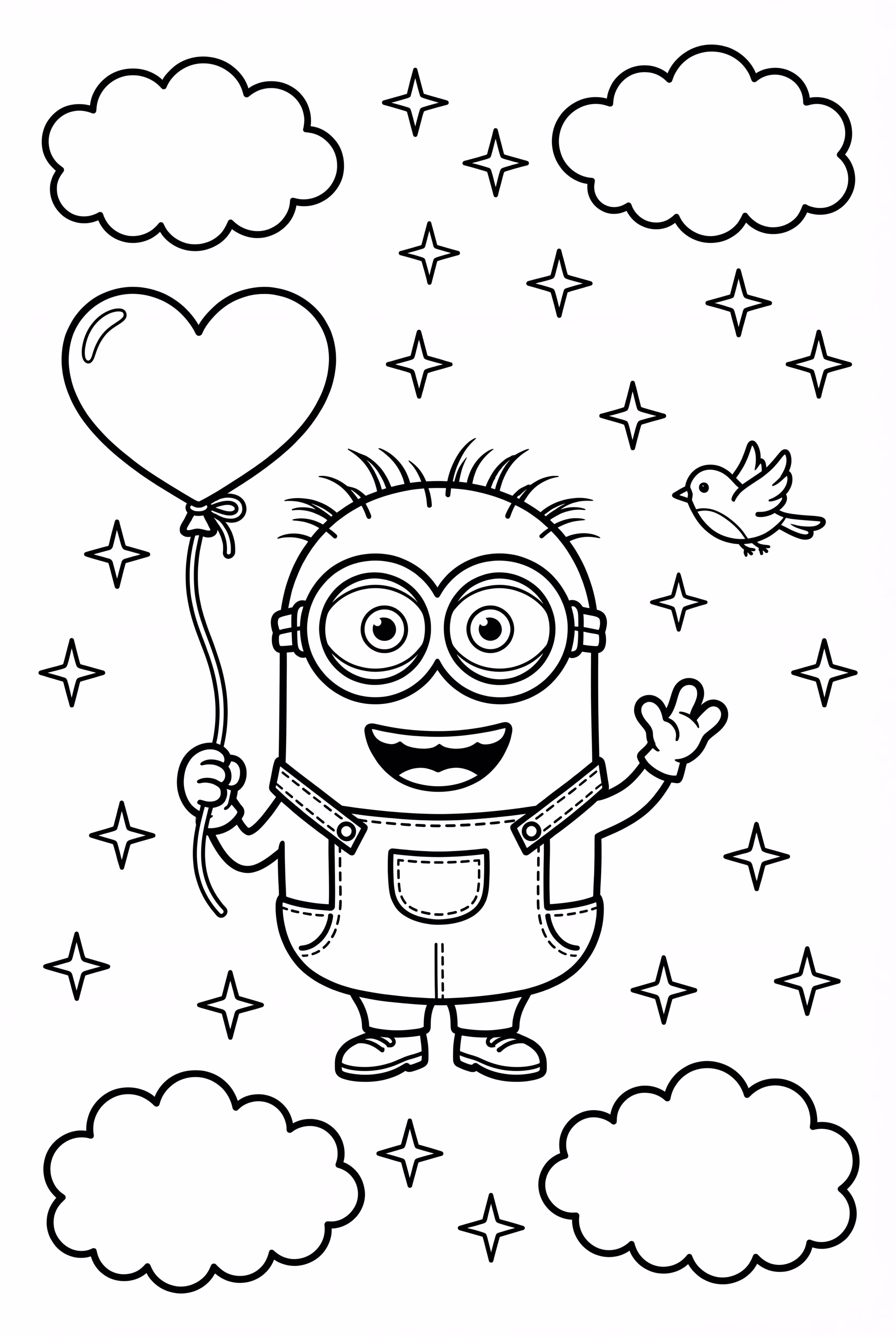 minion flying with a balloon in the sky
