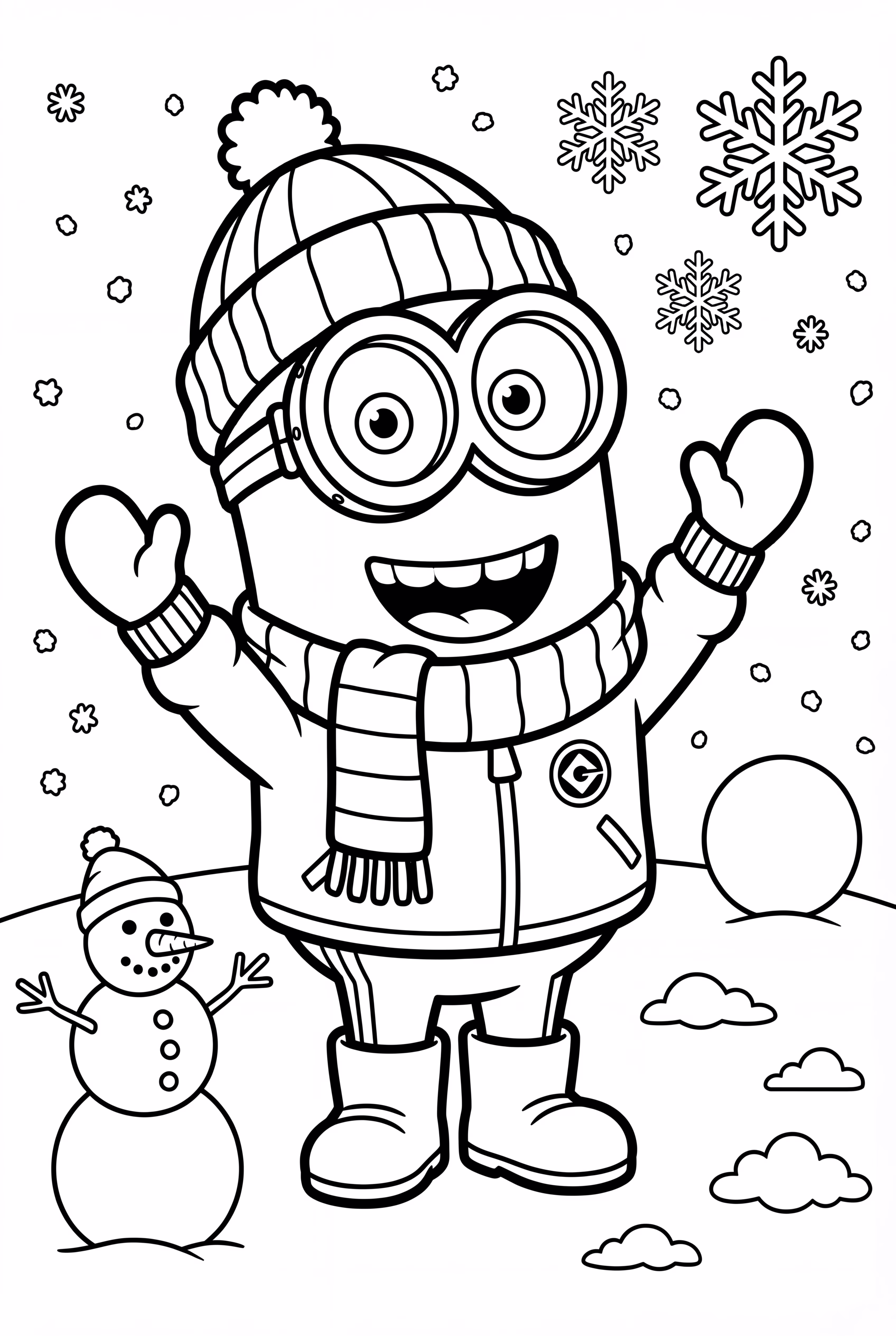 minion playing in the snow during winter