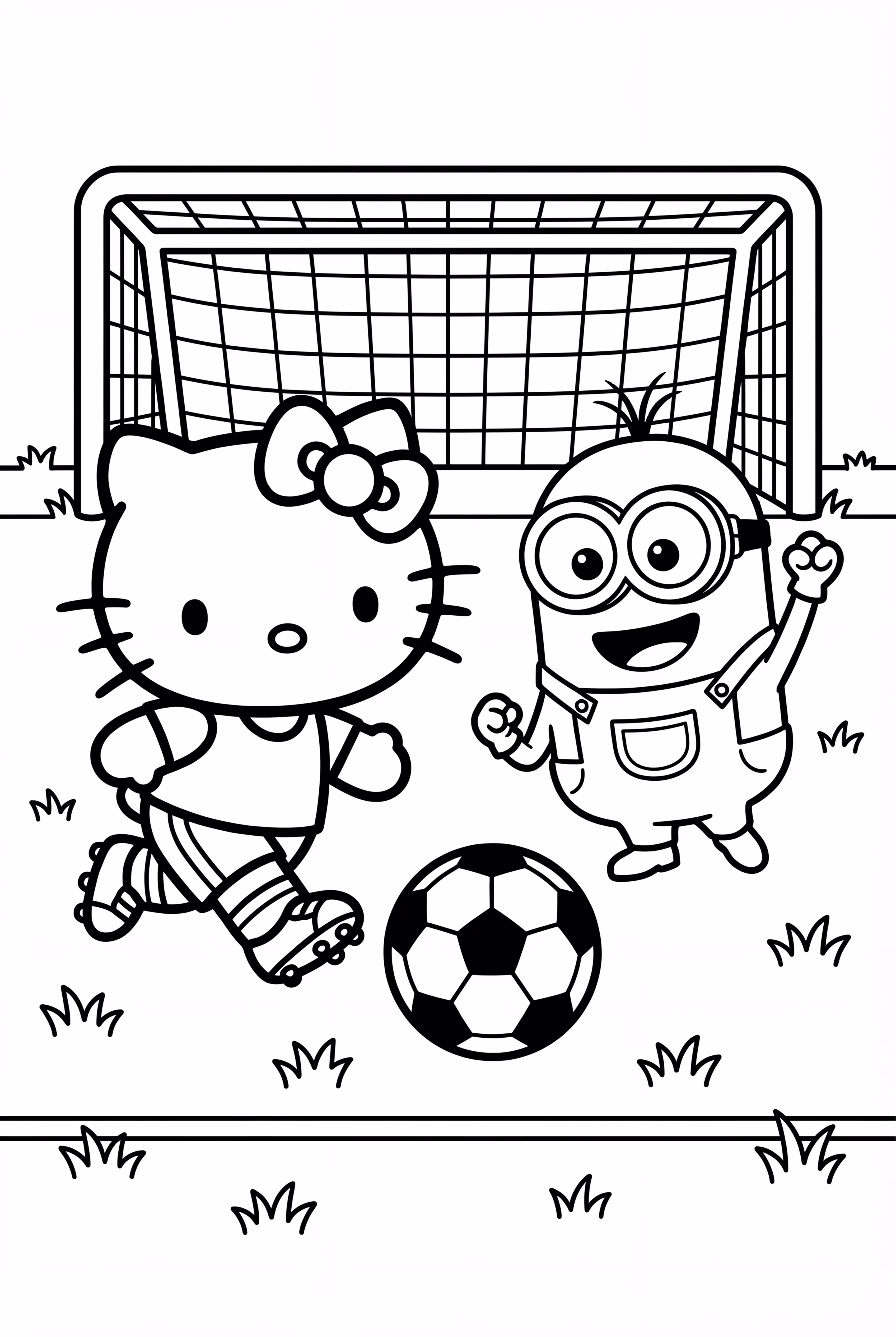 minion playing soccer with hello kitty
