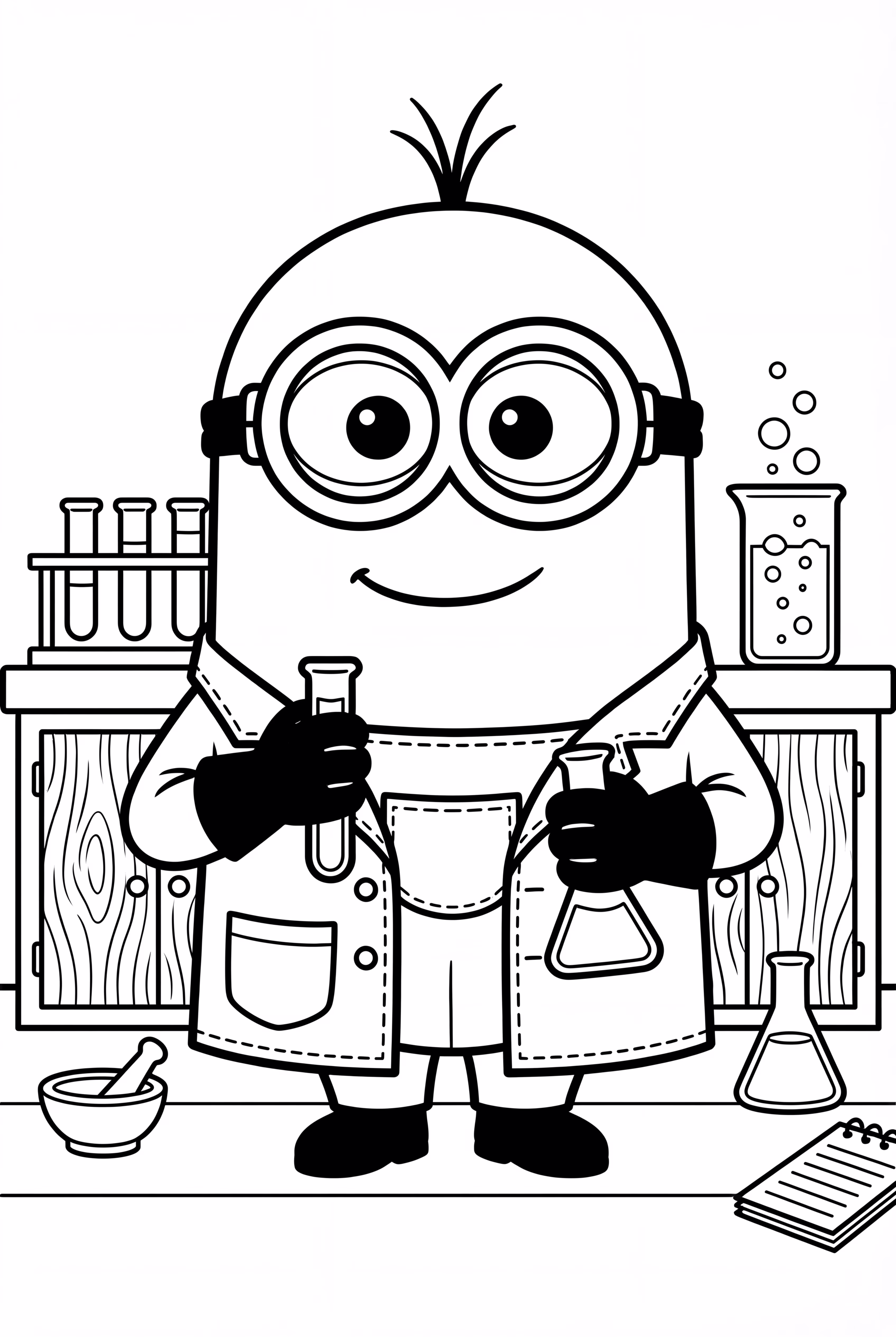 小小兵在實驗室裡工作，拿著試管-2