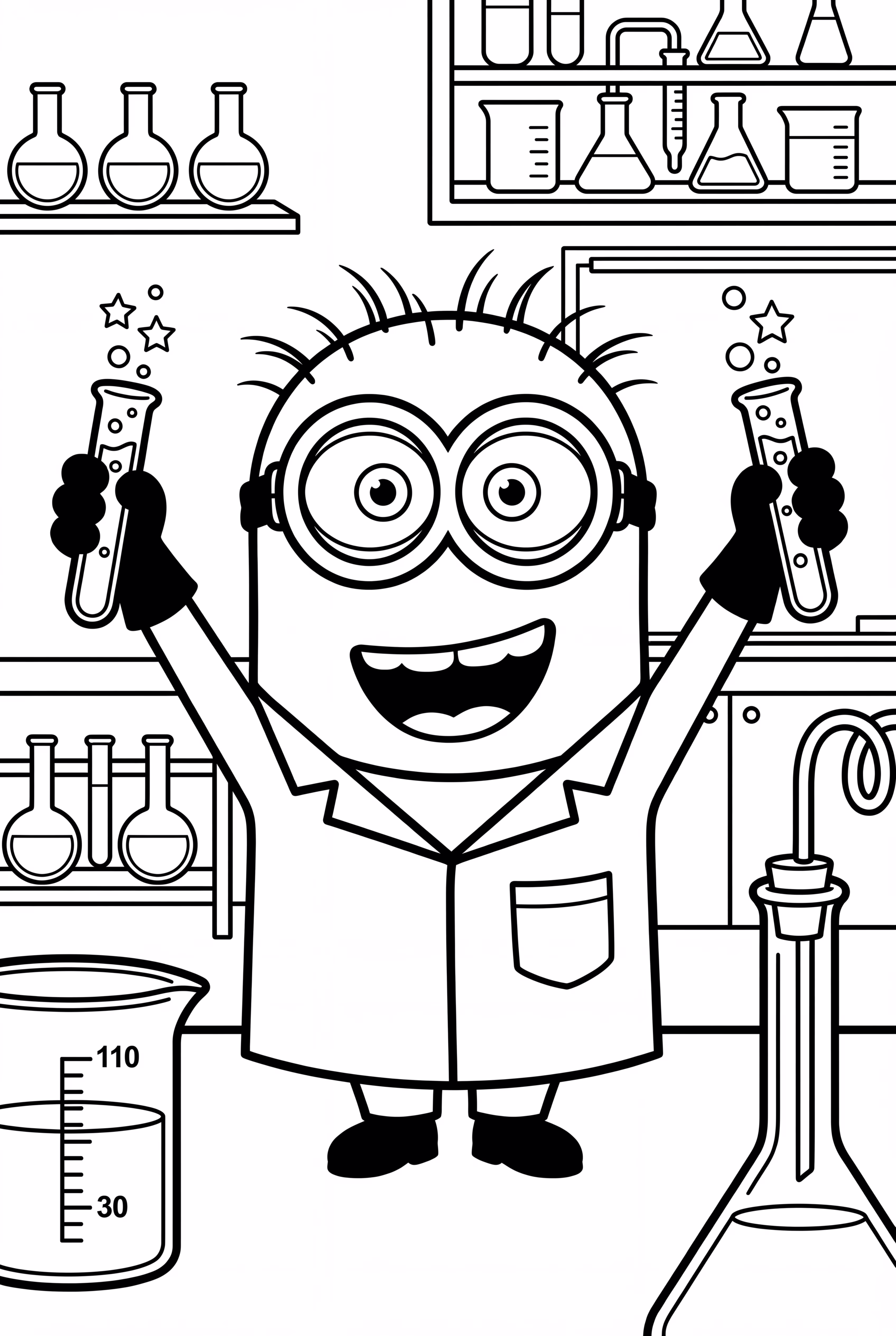 minion working in a lab with test tubes