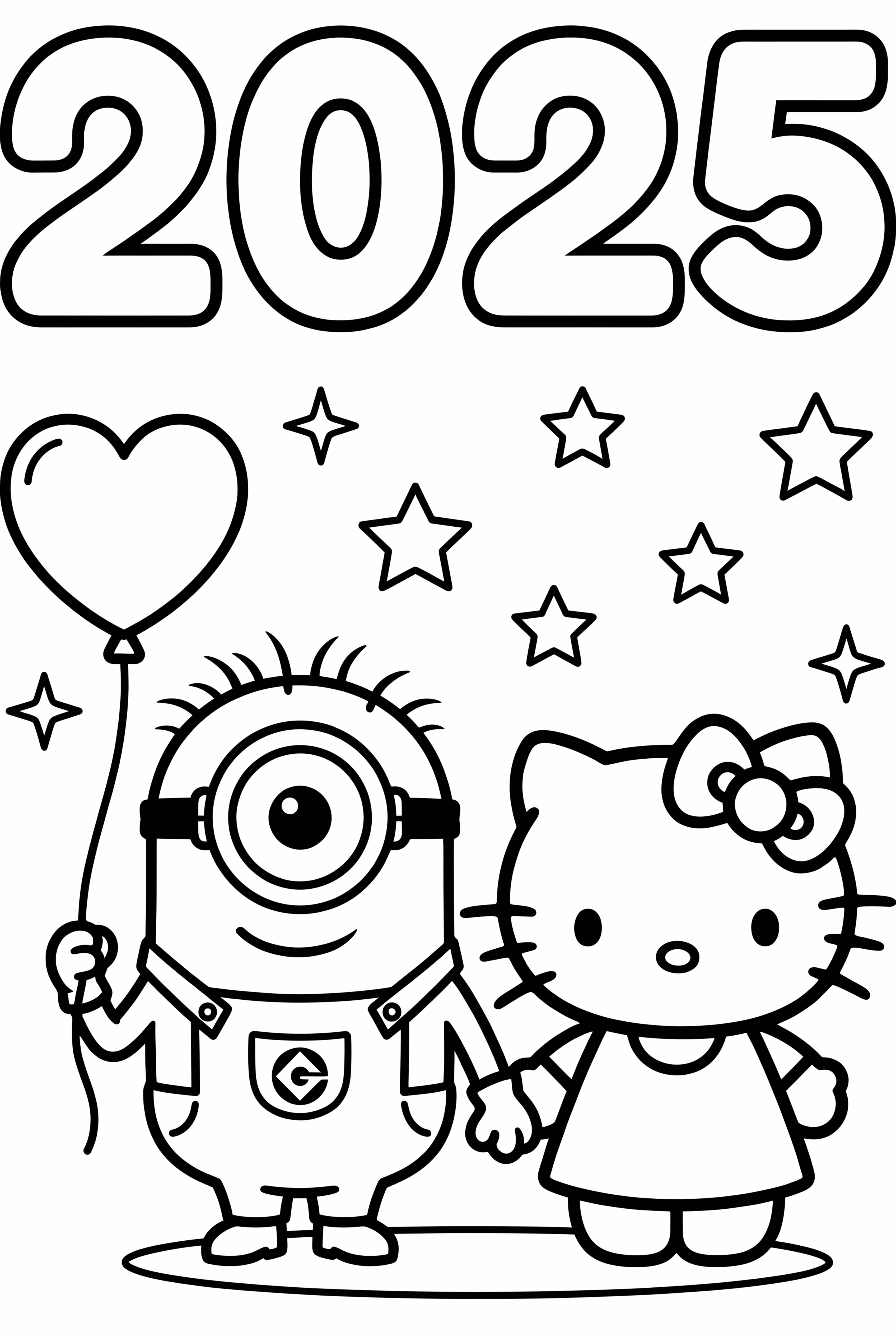 minions and hello kitty celebrate 2025 together