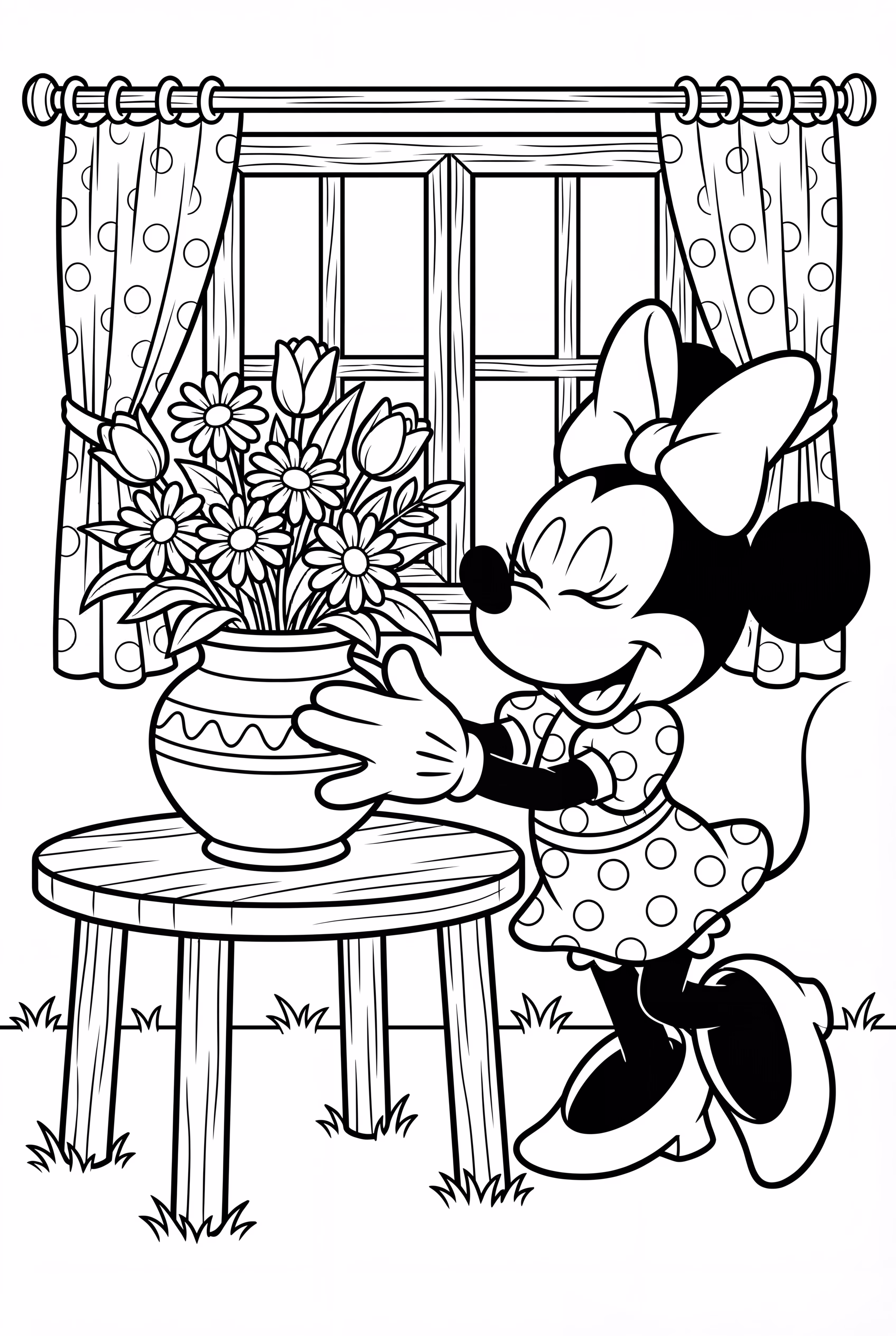 Minnie Mouse Arranging Flowers In A Vase