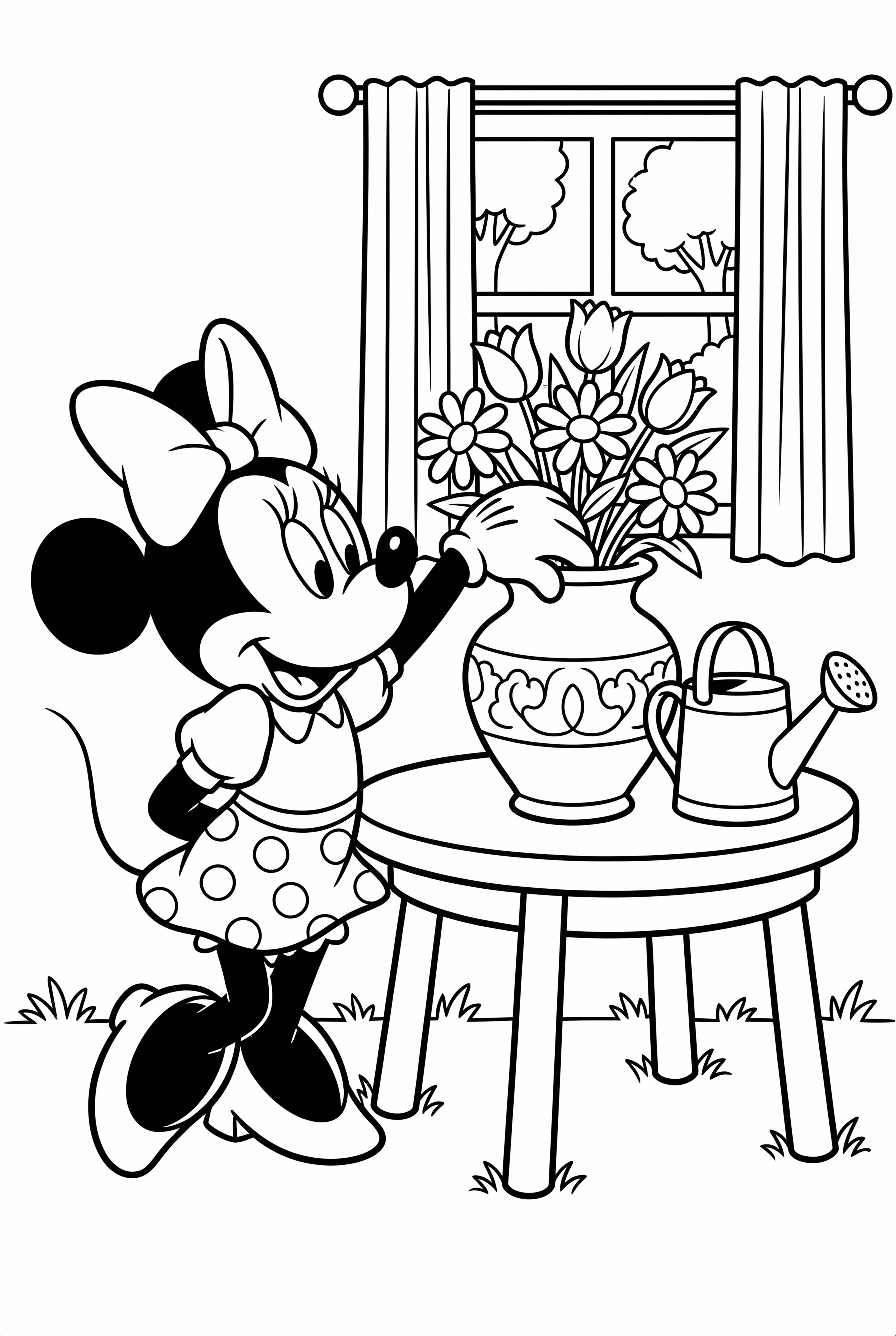 Minnie Mouse Arranging Flowers In A Vase