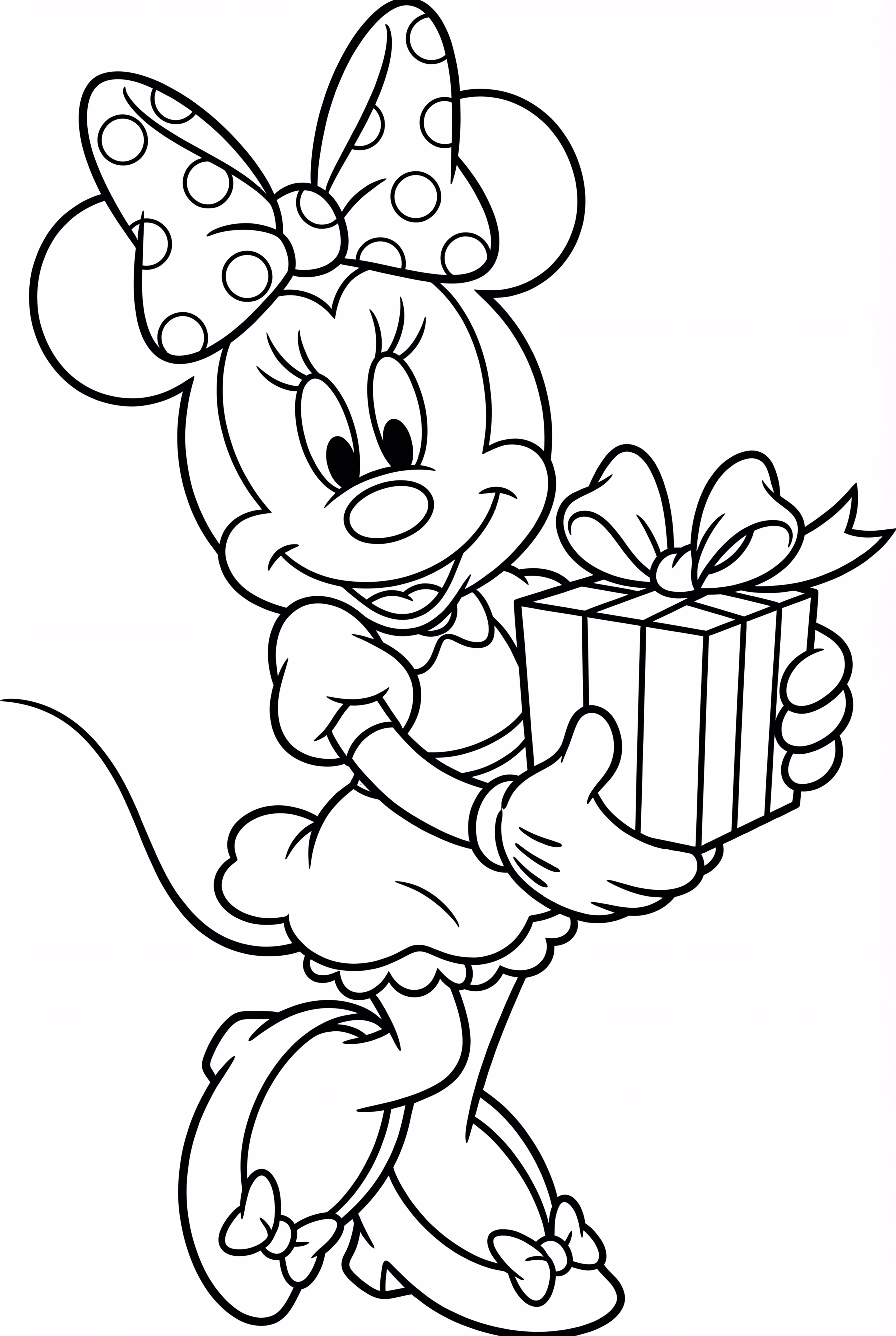 ミニーマウスがクリスマスプレゼントを持っている