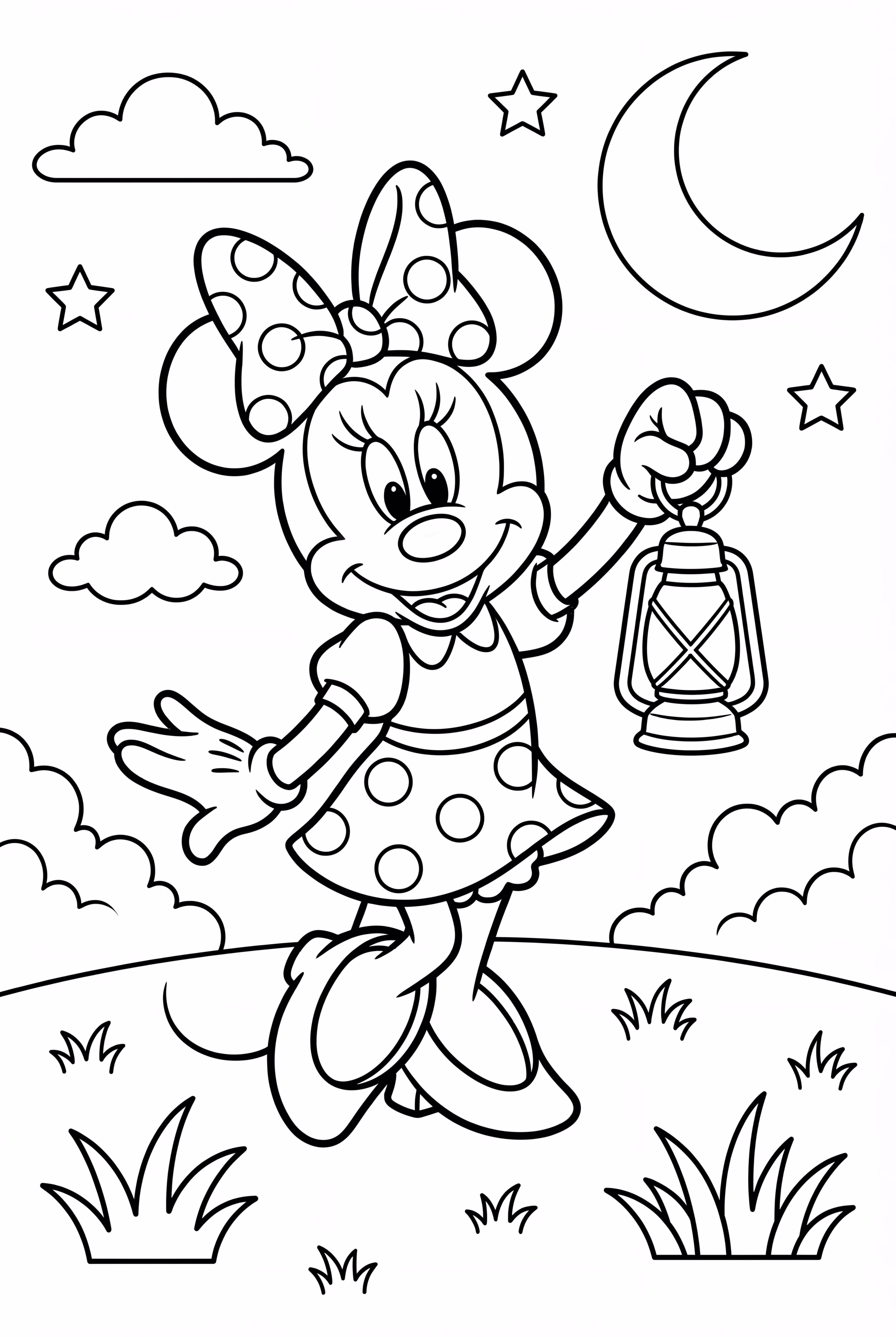 ミニー・マウスが夜にランタンを持っている