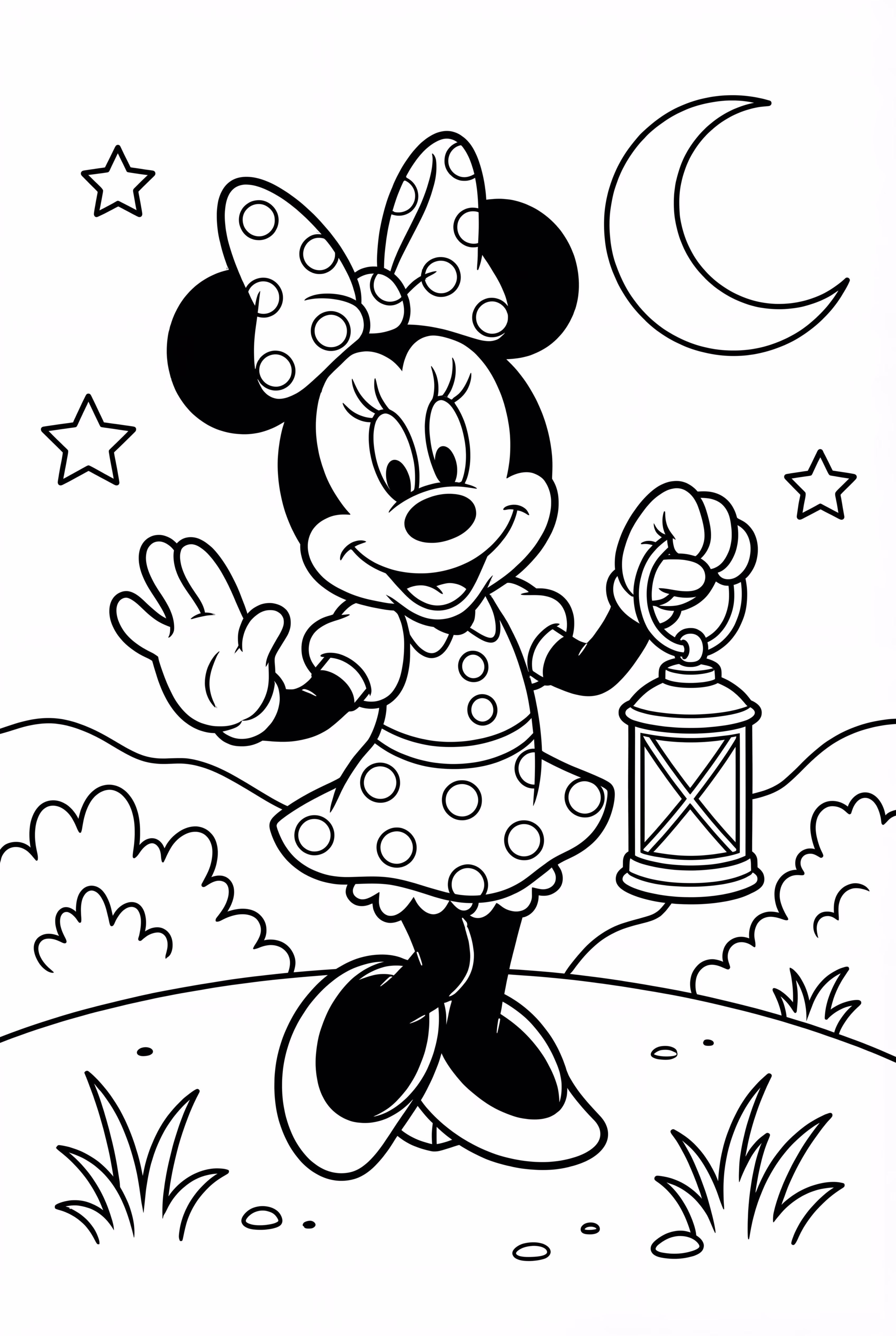 Minnie Mouse Holding A Lantern At Night