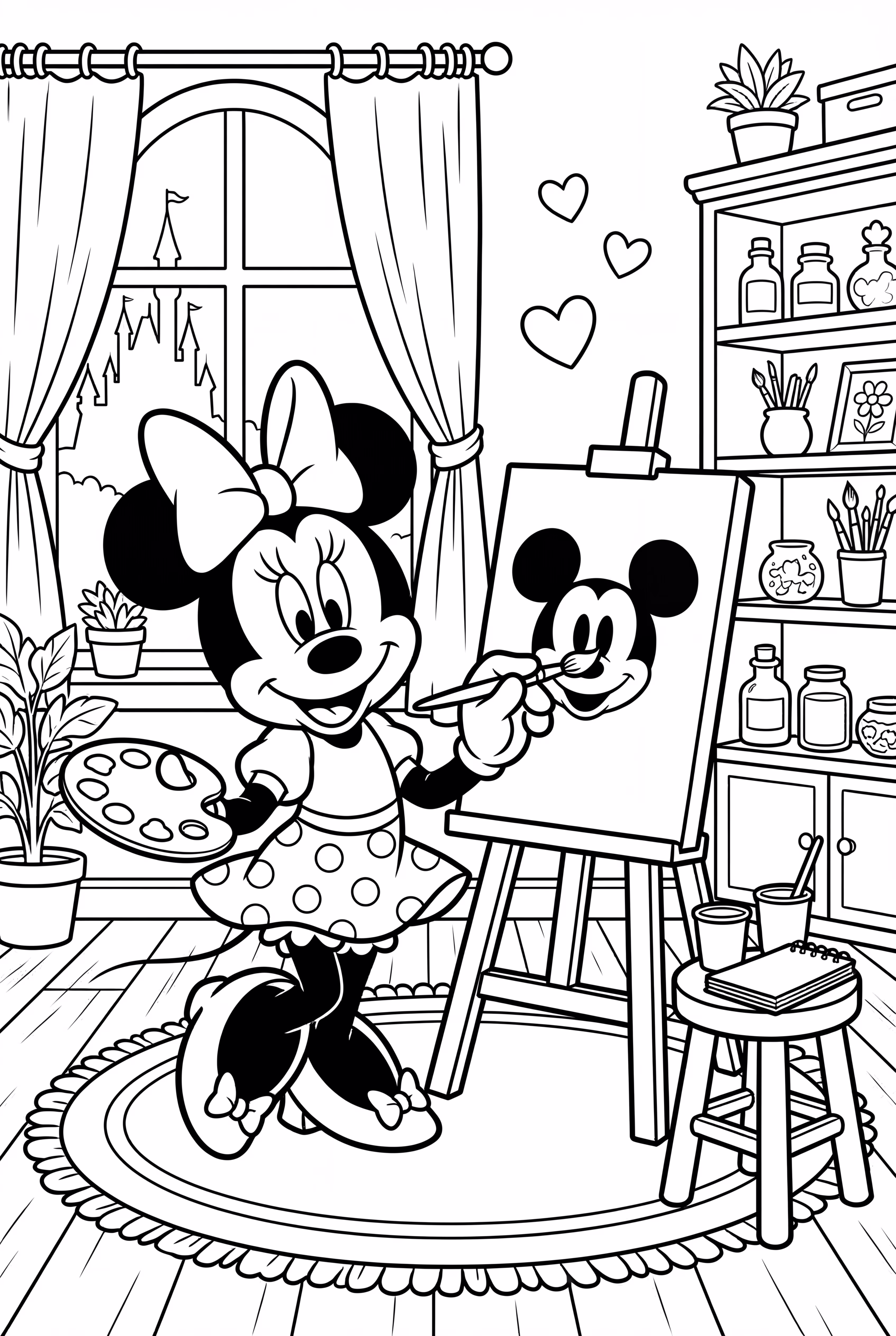 Minnie Mouse Painting On An Easel