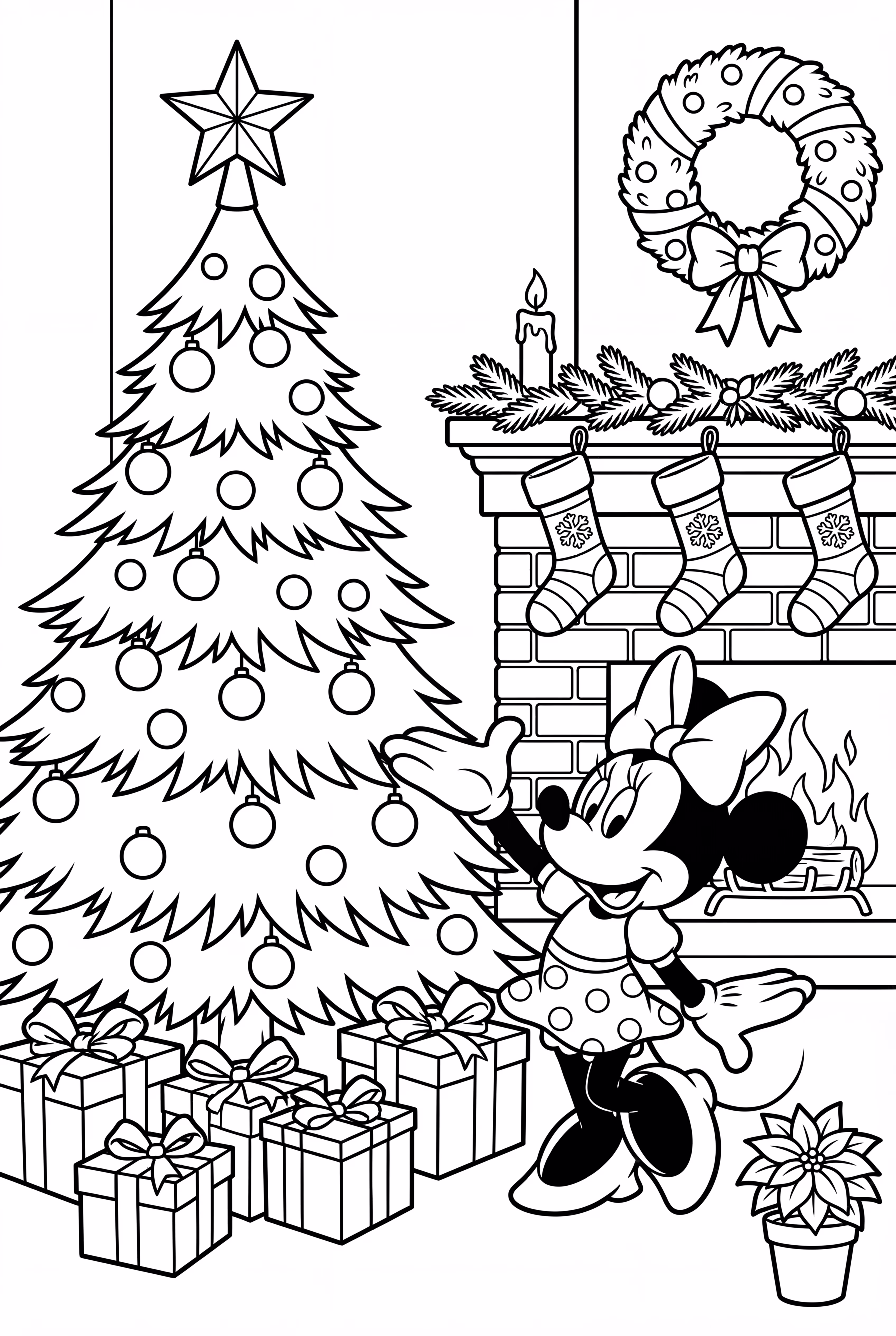 Minnie Mouse Standing Beside A Christmas Tree