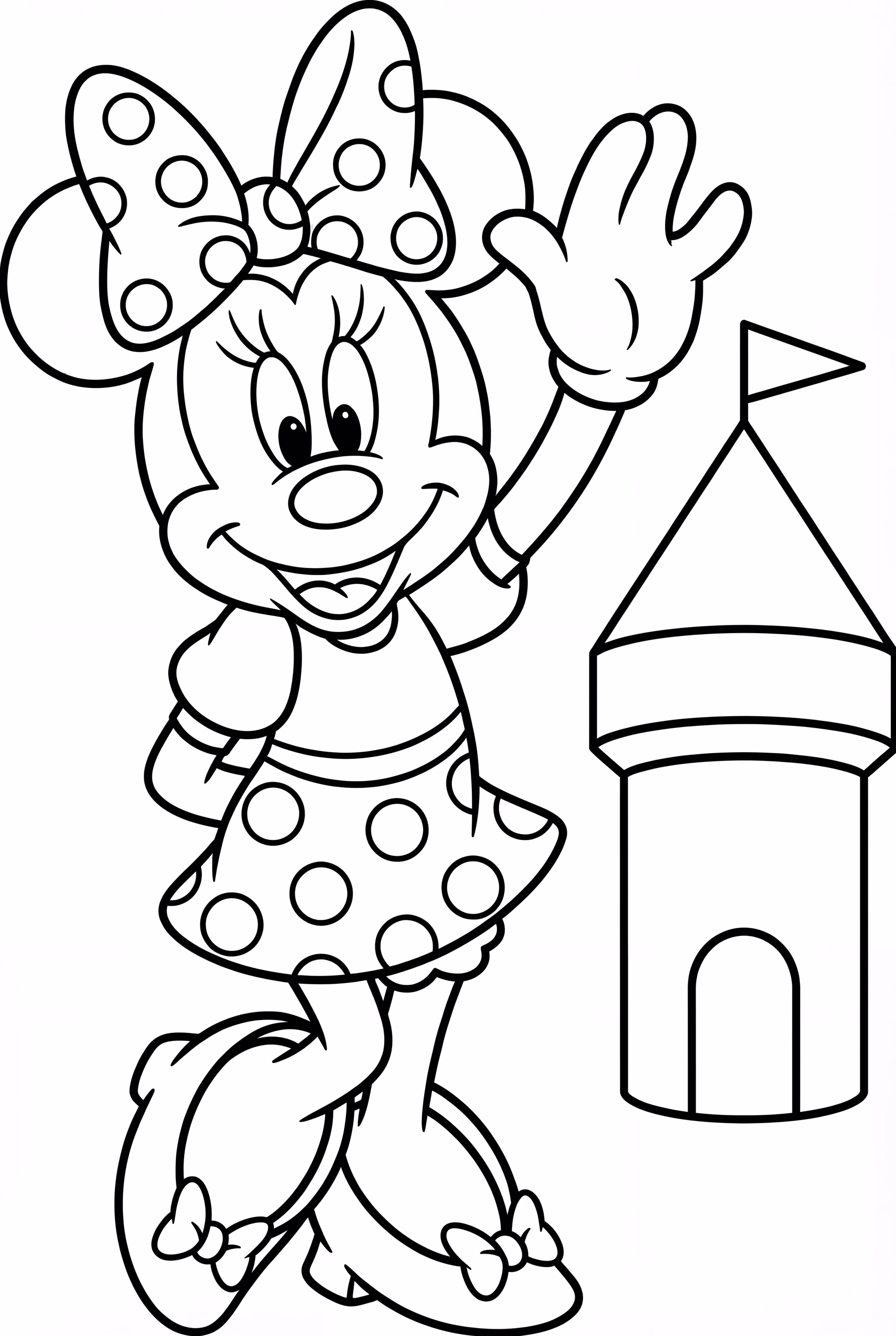Minnie Mouse Waving From A Castle Tower