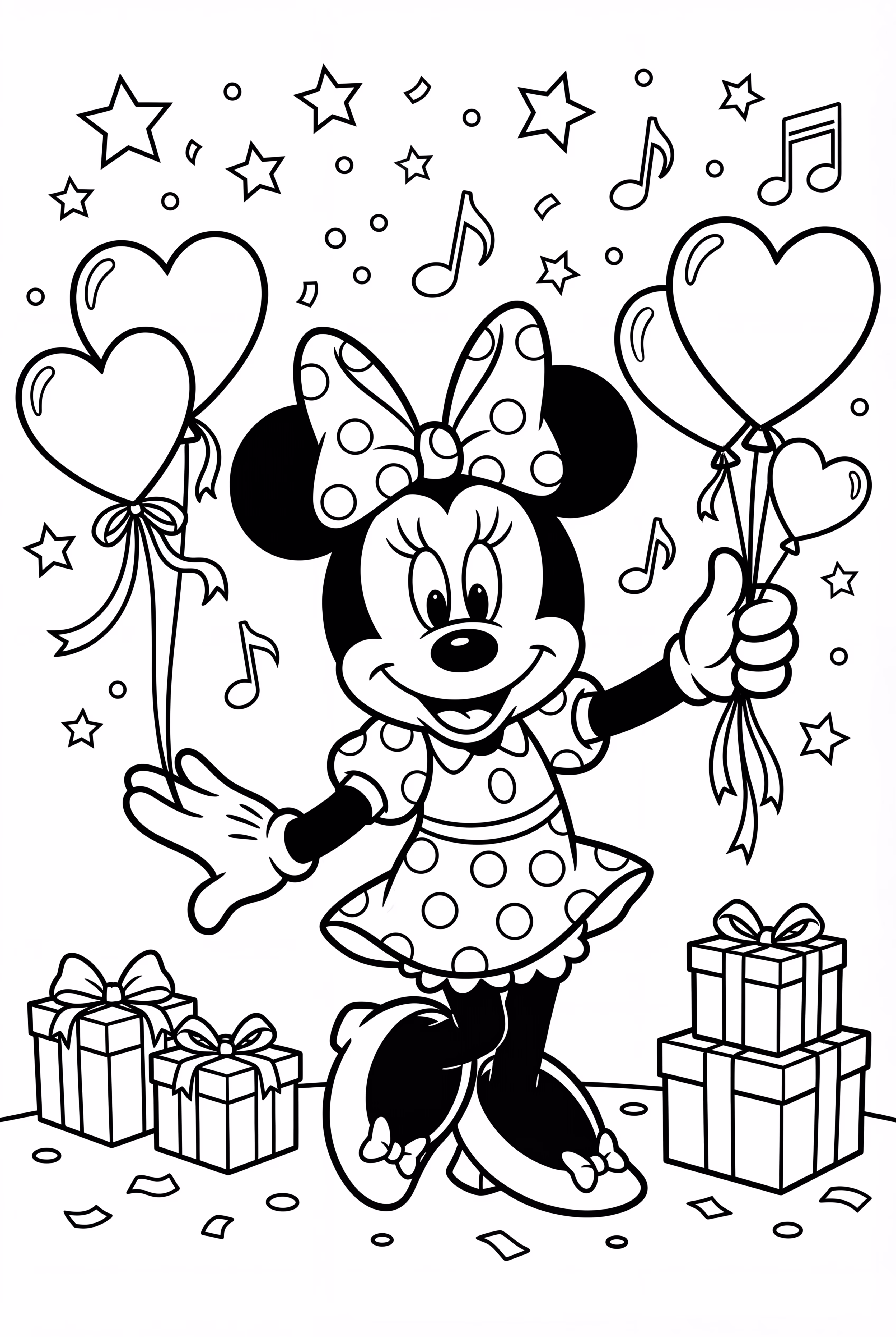 バルーンとクラッカーを持ったミニー・マウス