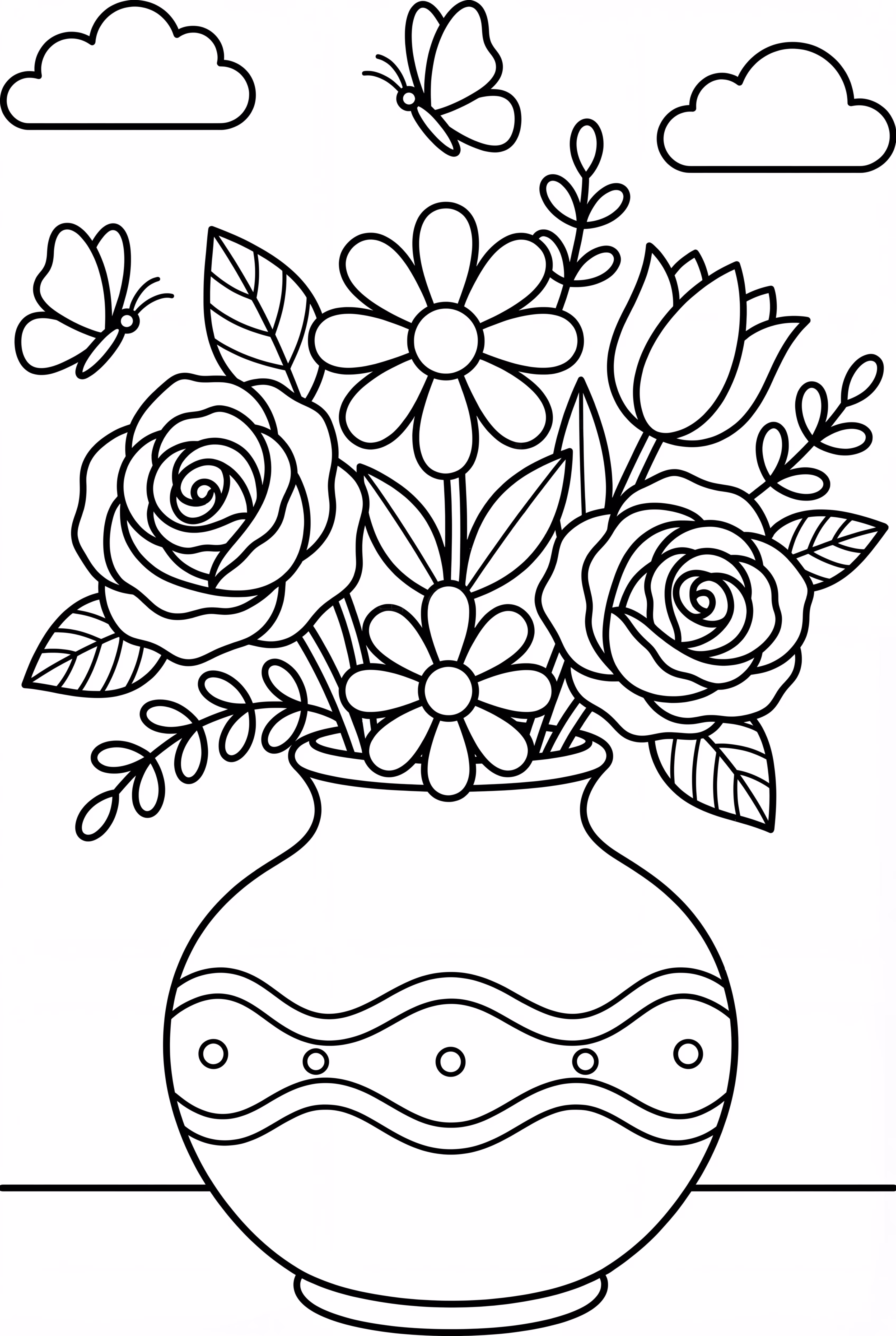 Mixed Flowers In Porcelain Vase