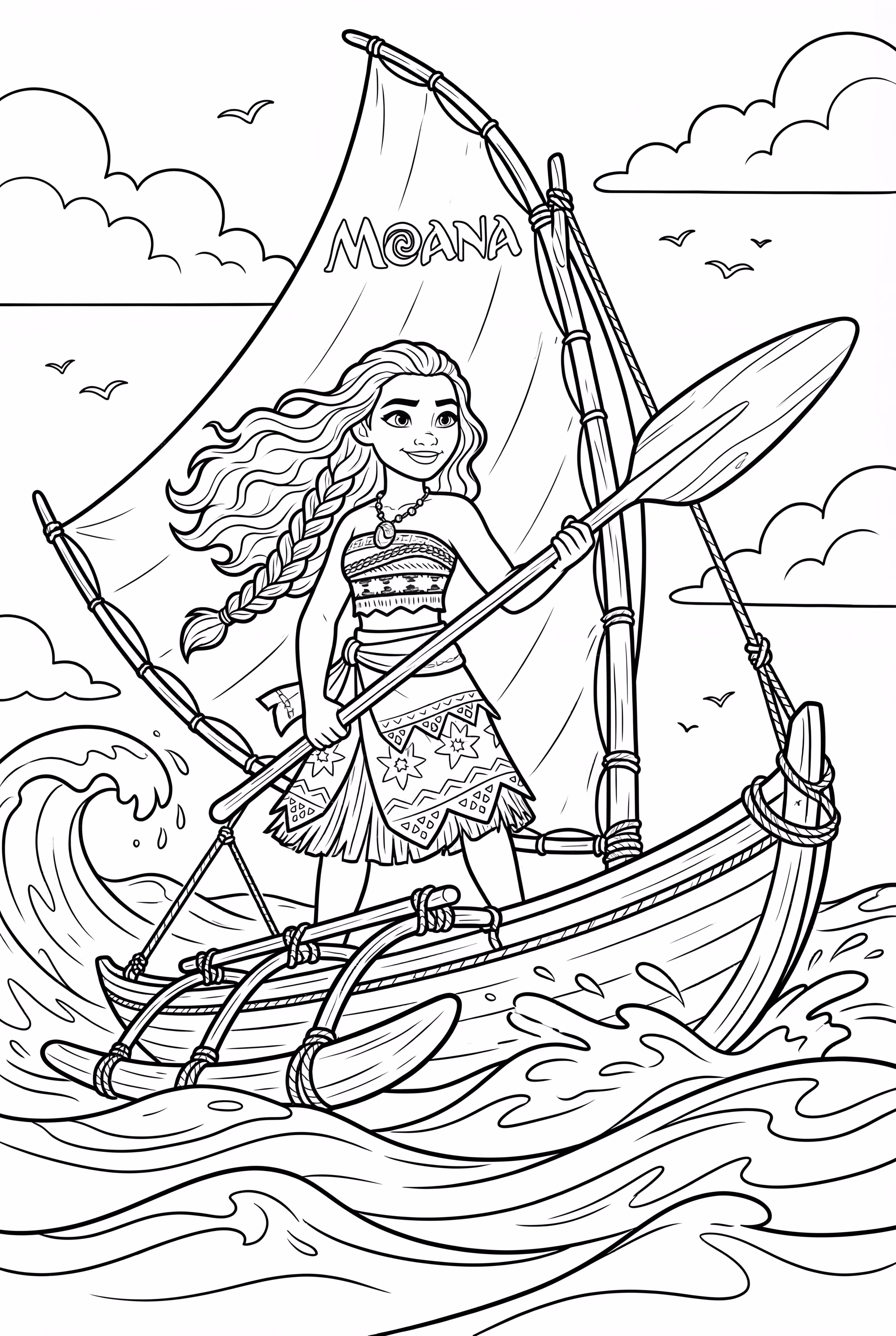 Moana sailing on the ocean