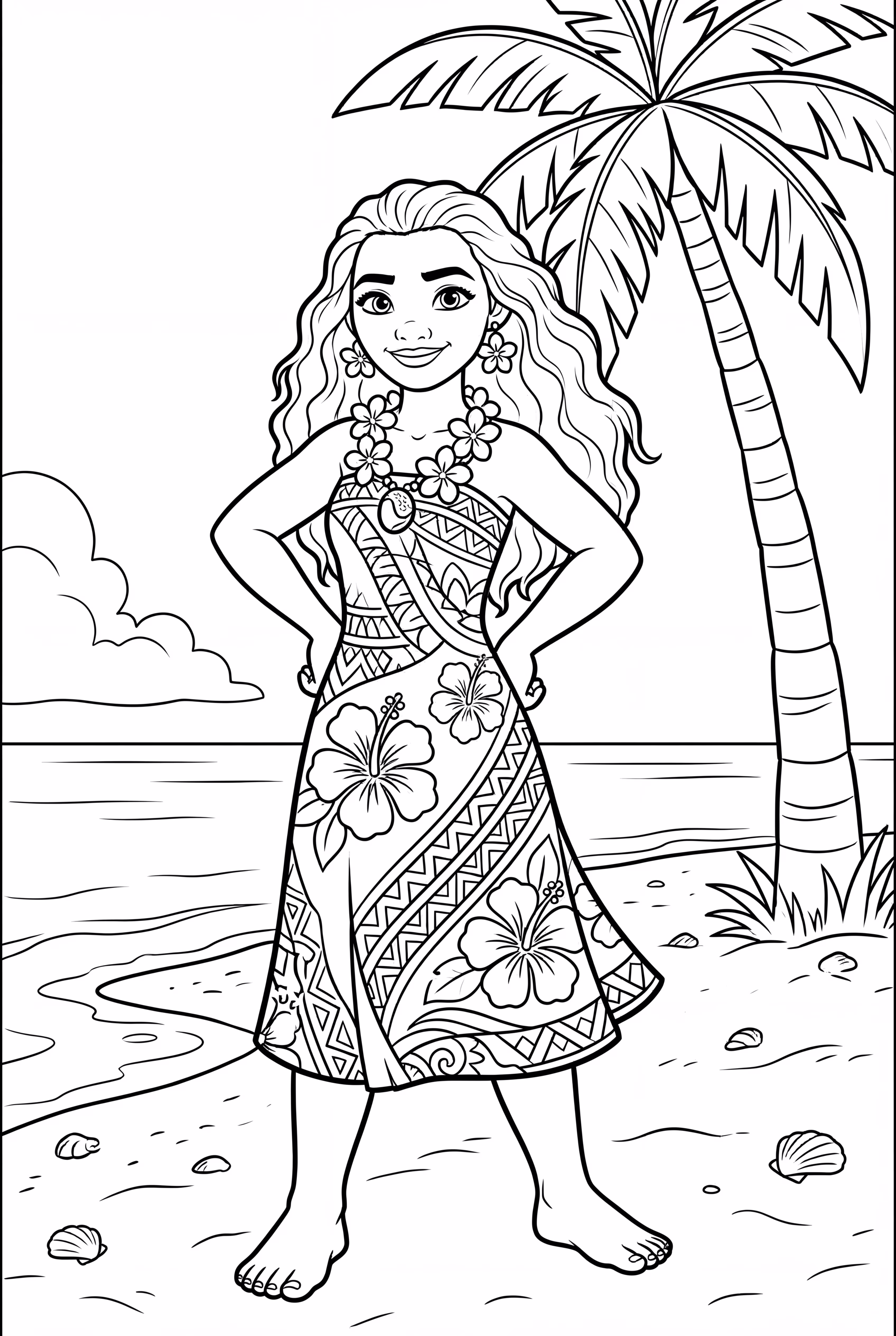 Moana standing on the beach at sunset
