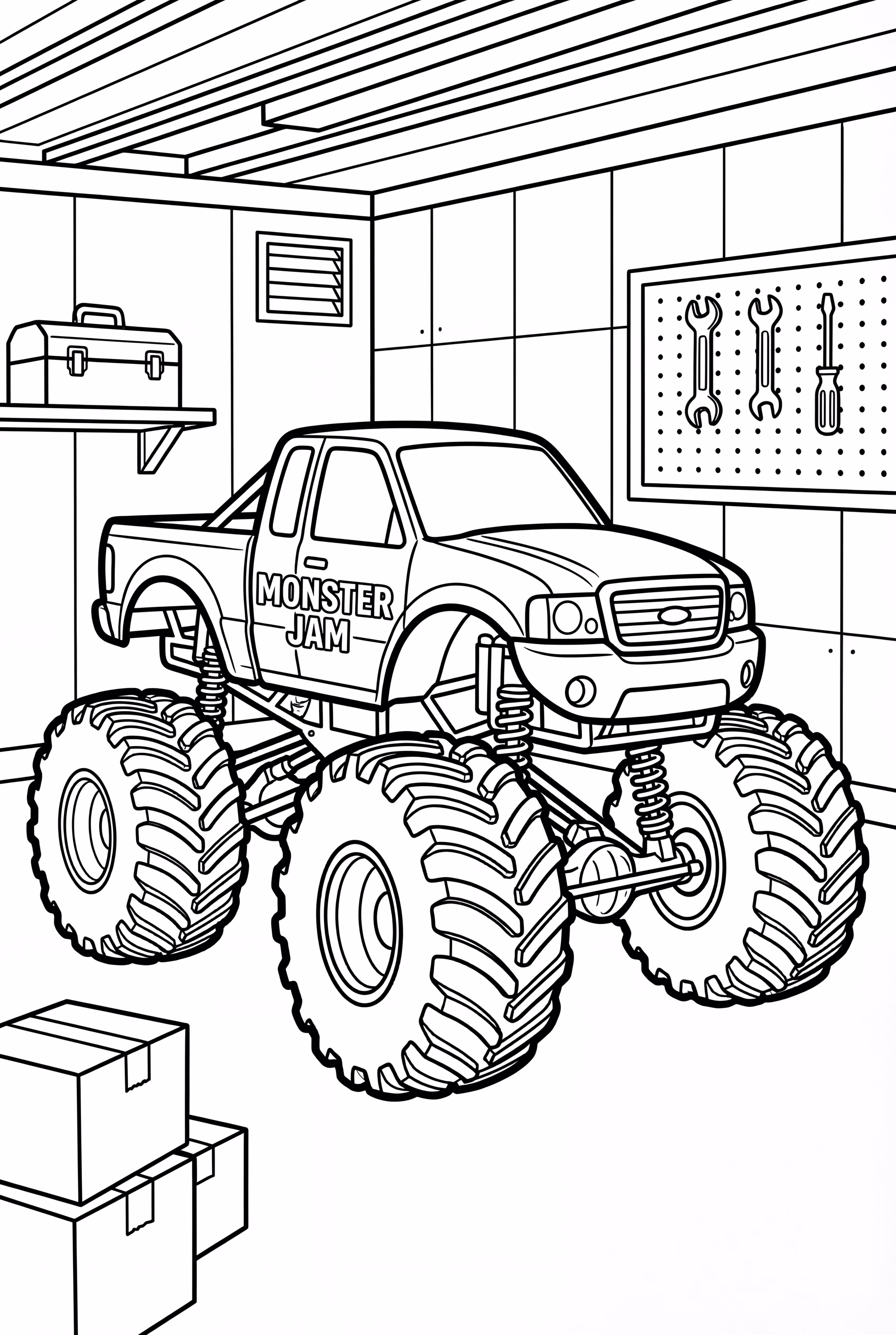 Monster Jam Truck In The Garage