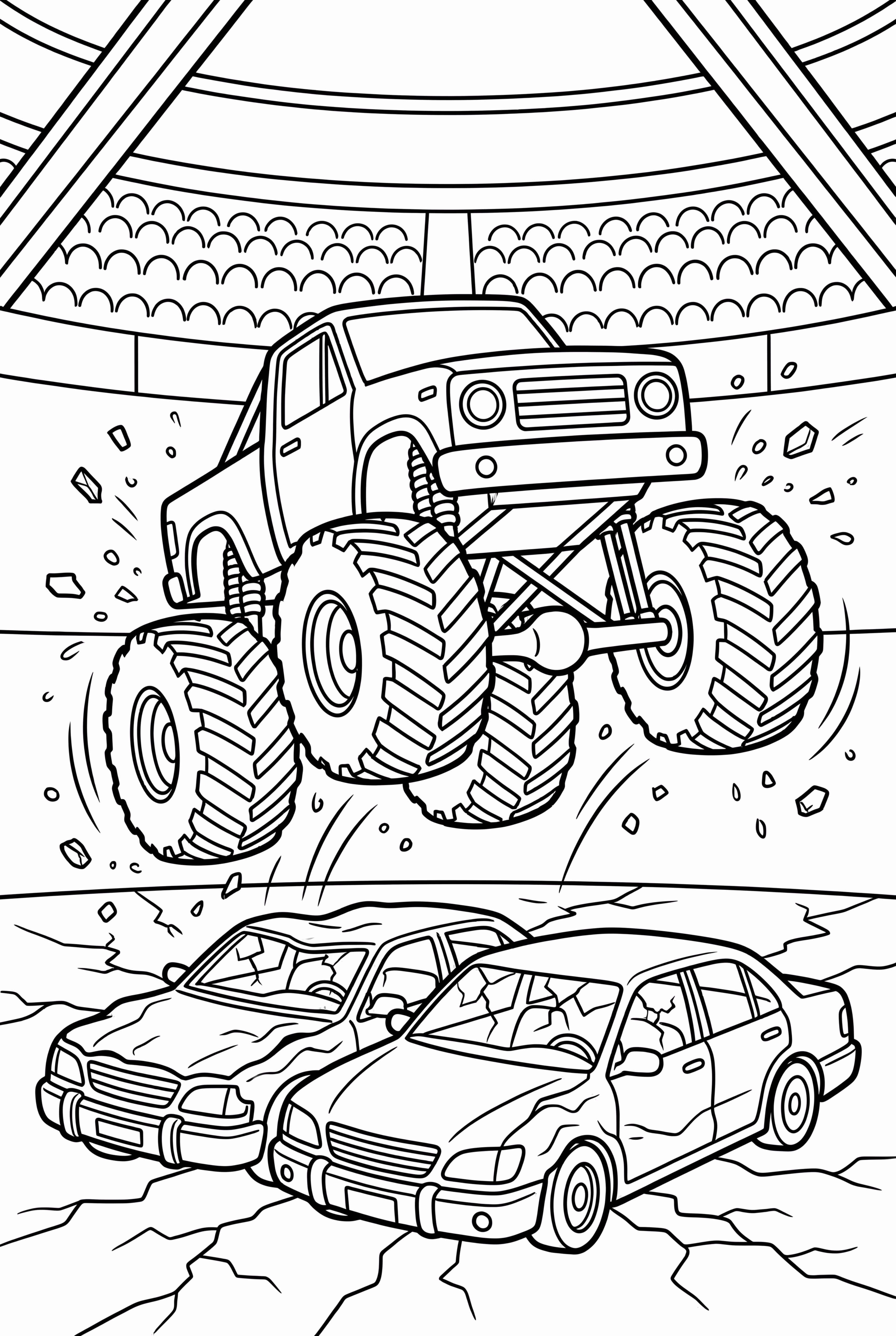 Monster Truck crushing cars in an arena