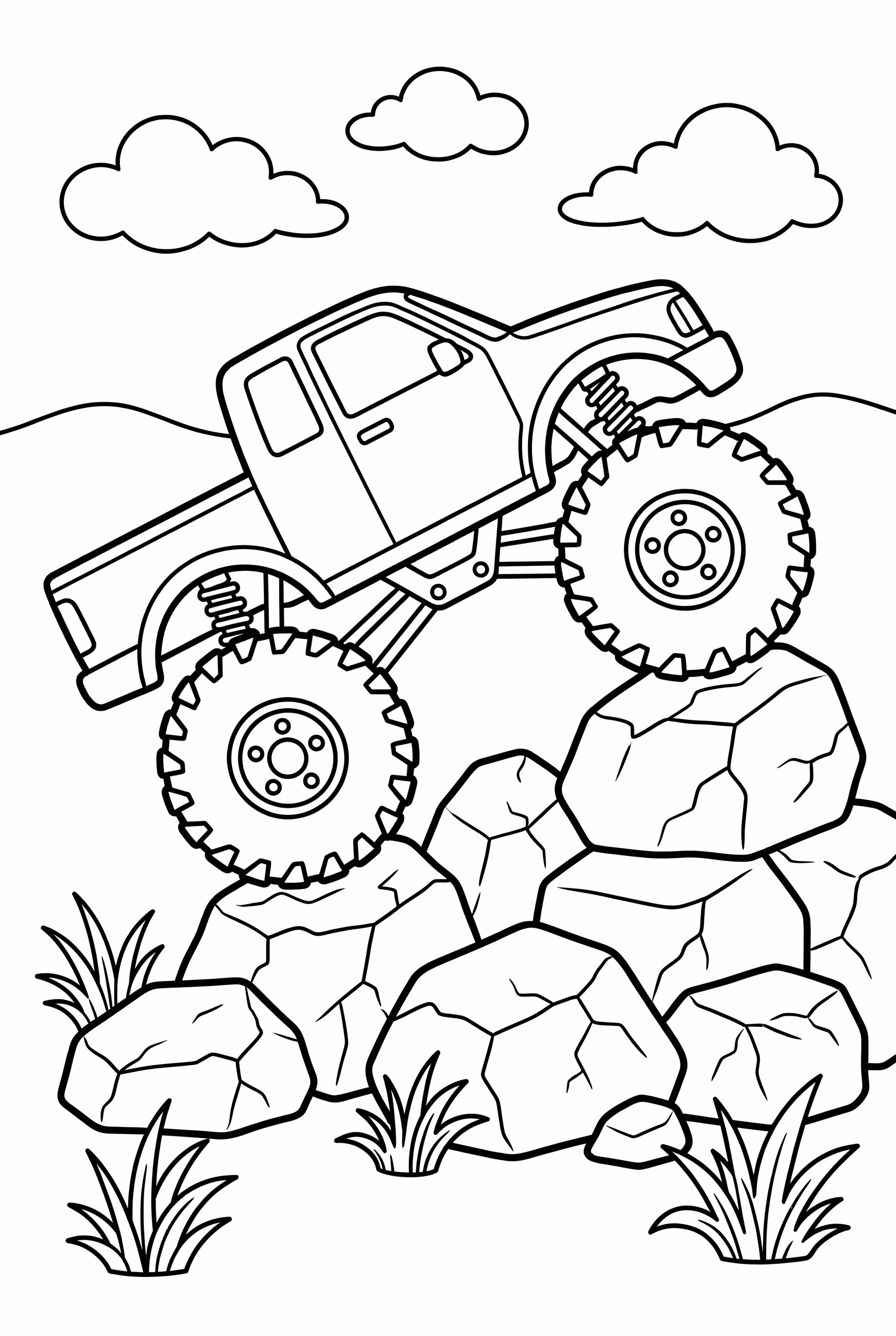 Monster Truck Powering Up A Rocky Hill
