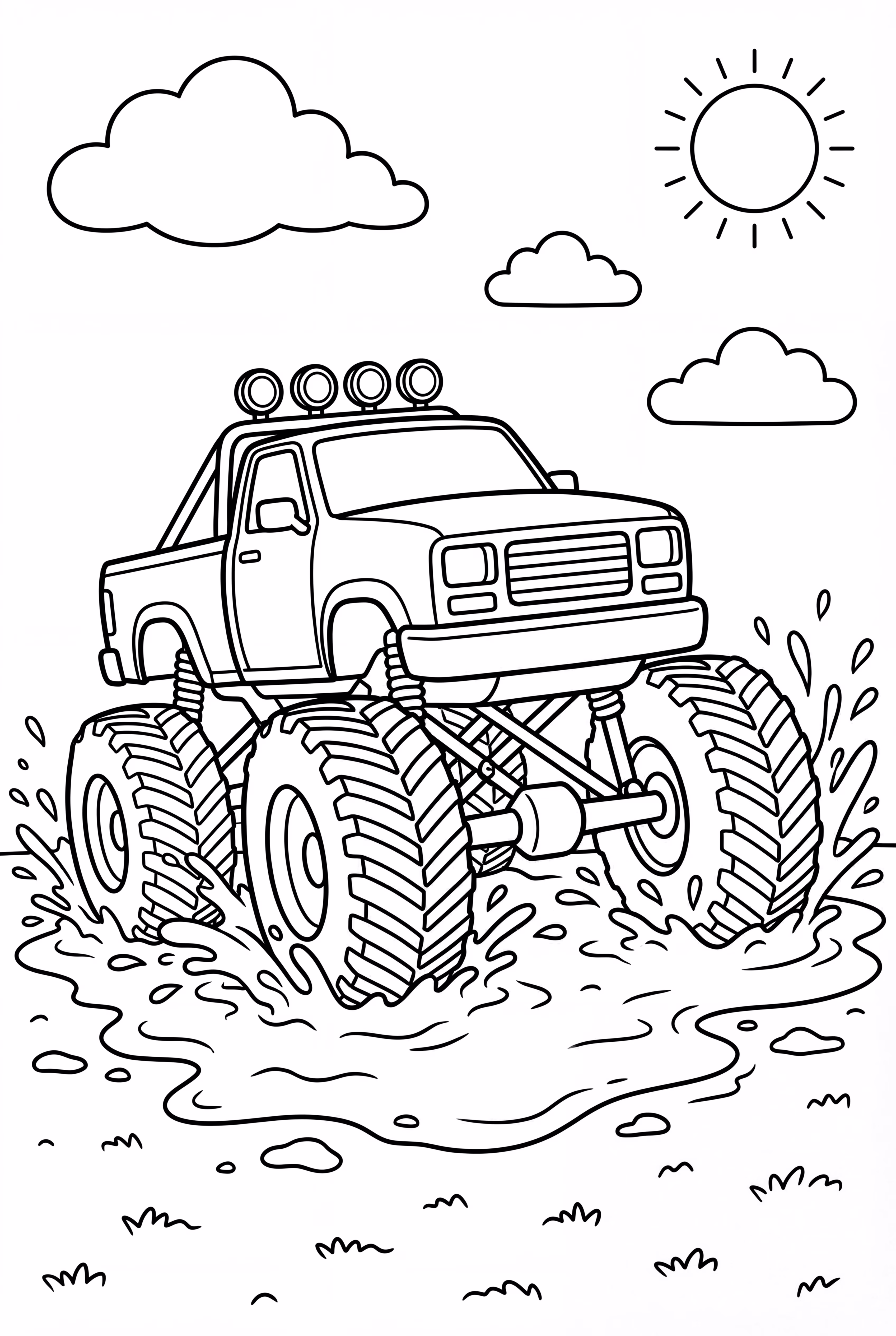 Monster Truck splashing through a mud pit