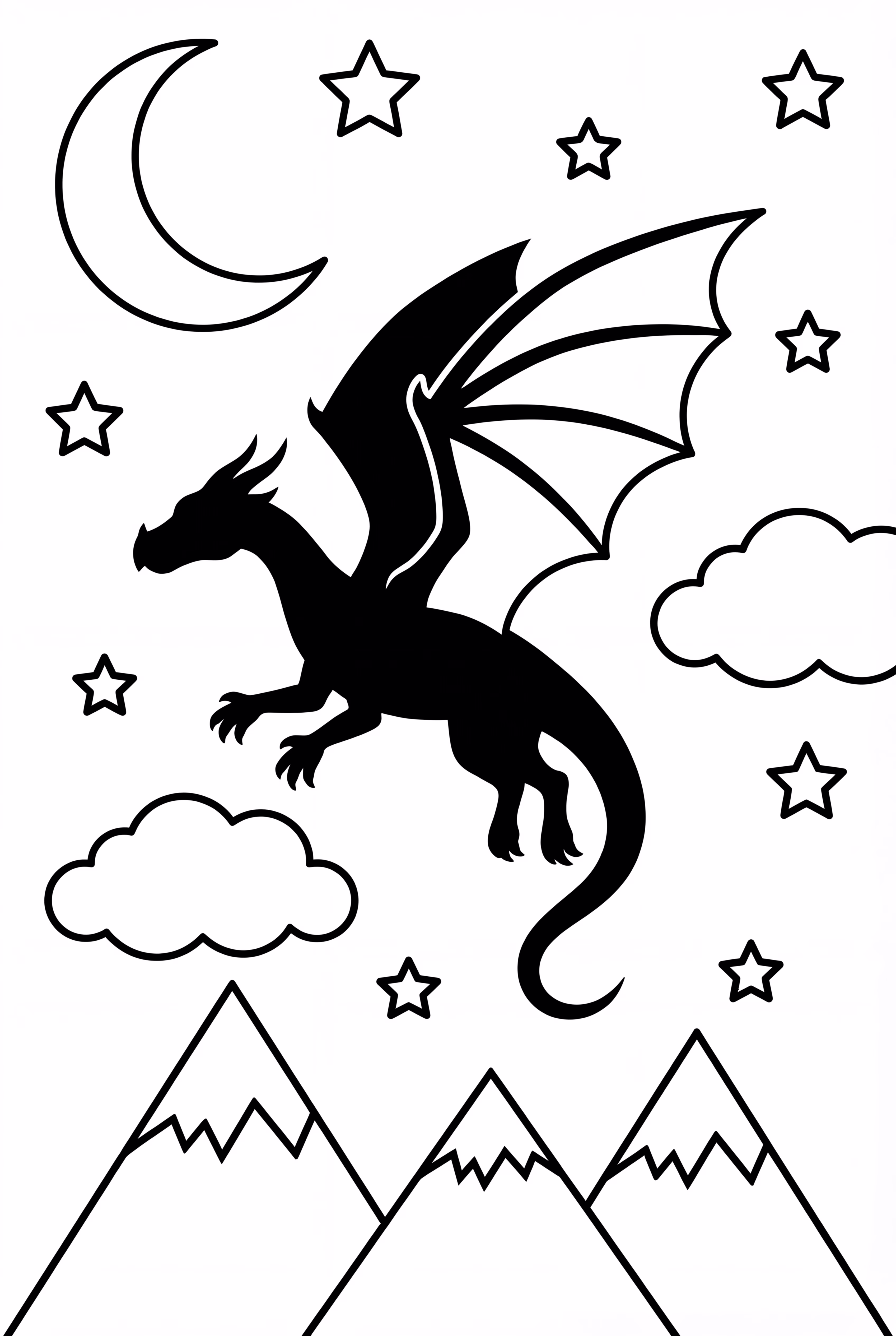 달 드래곤 실루엣의 밤 하늘