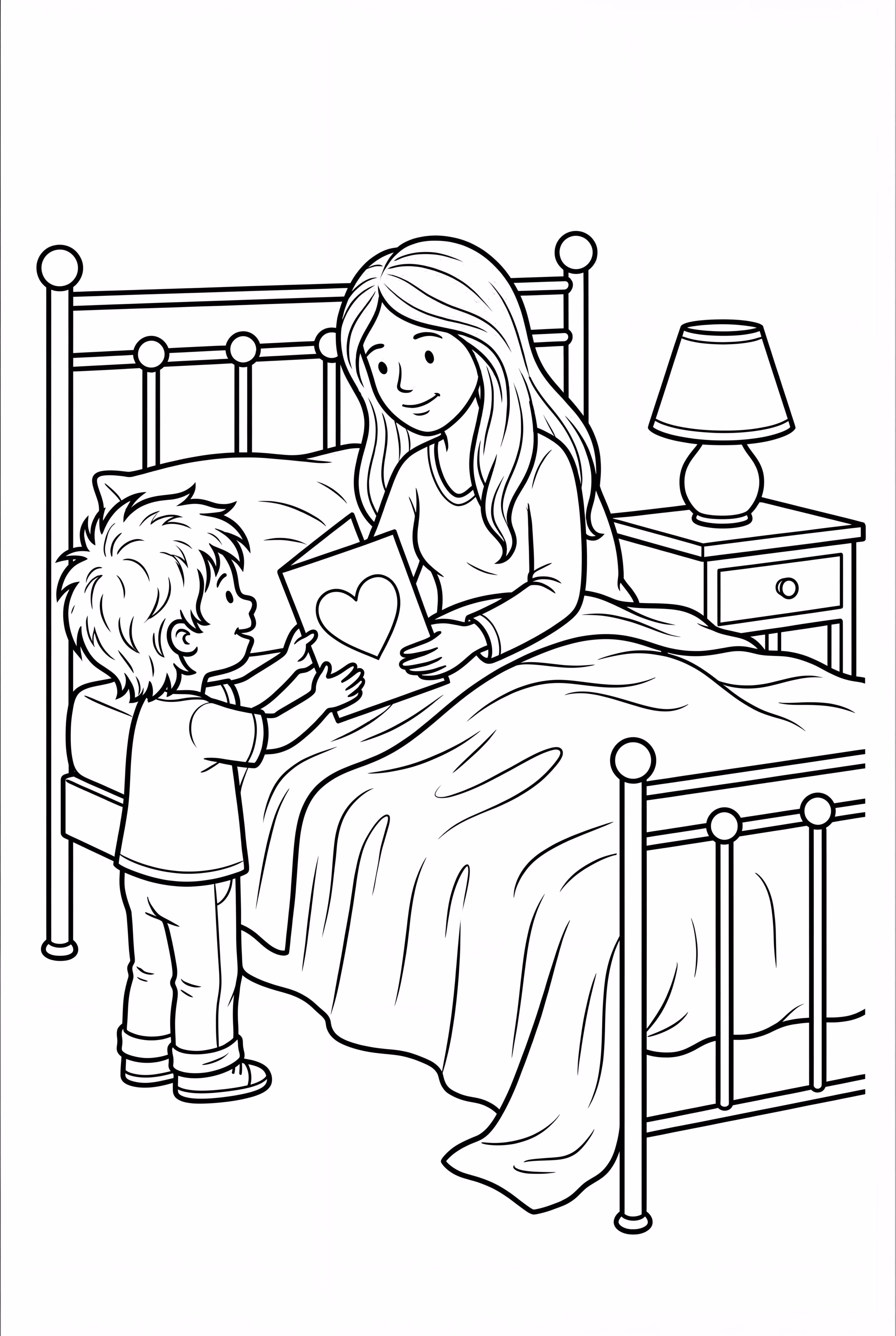 母親節小孩在床上送手作卡片