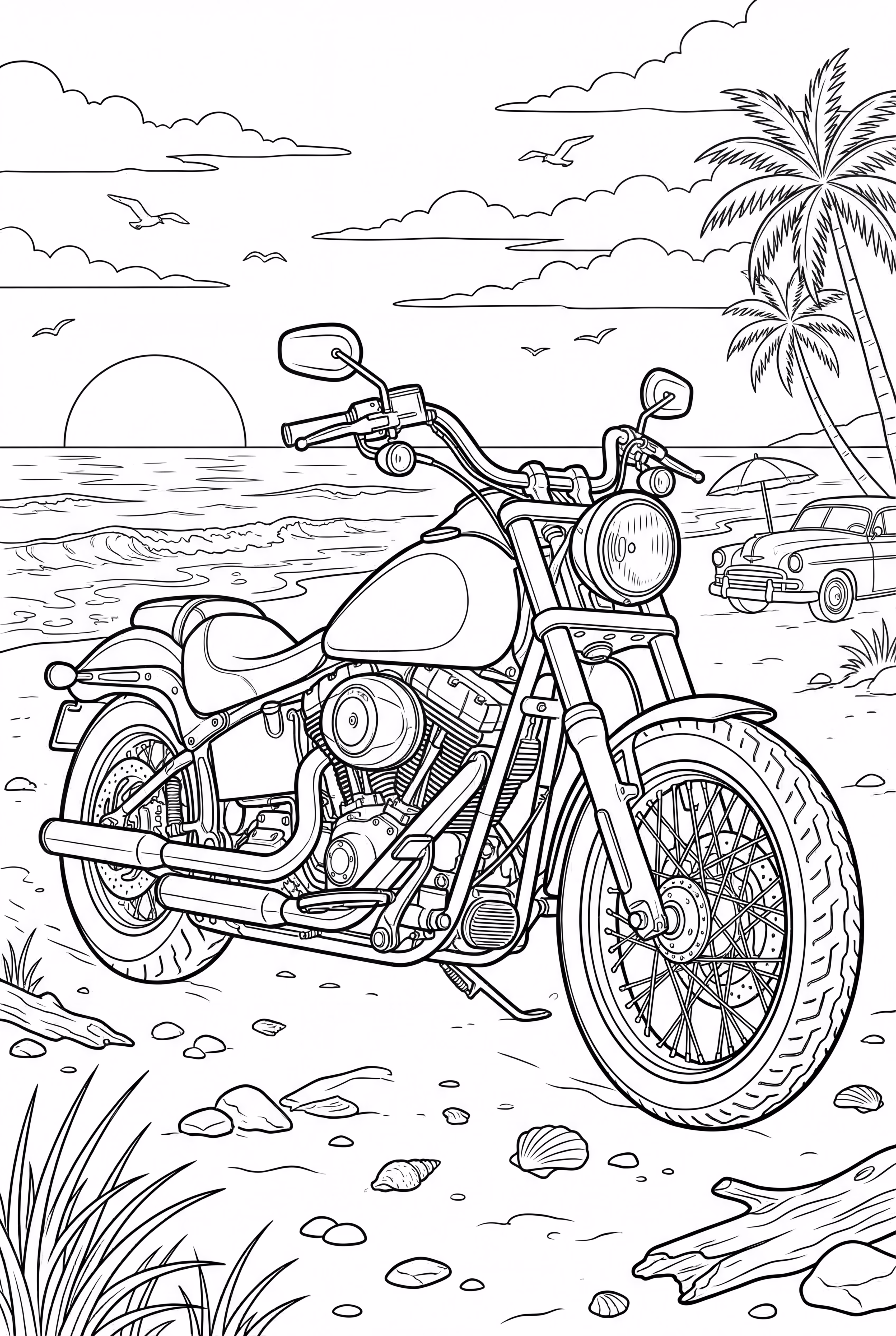 Motorcycle Beach Sunset