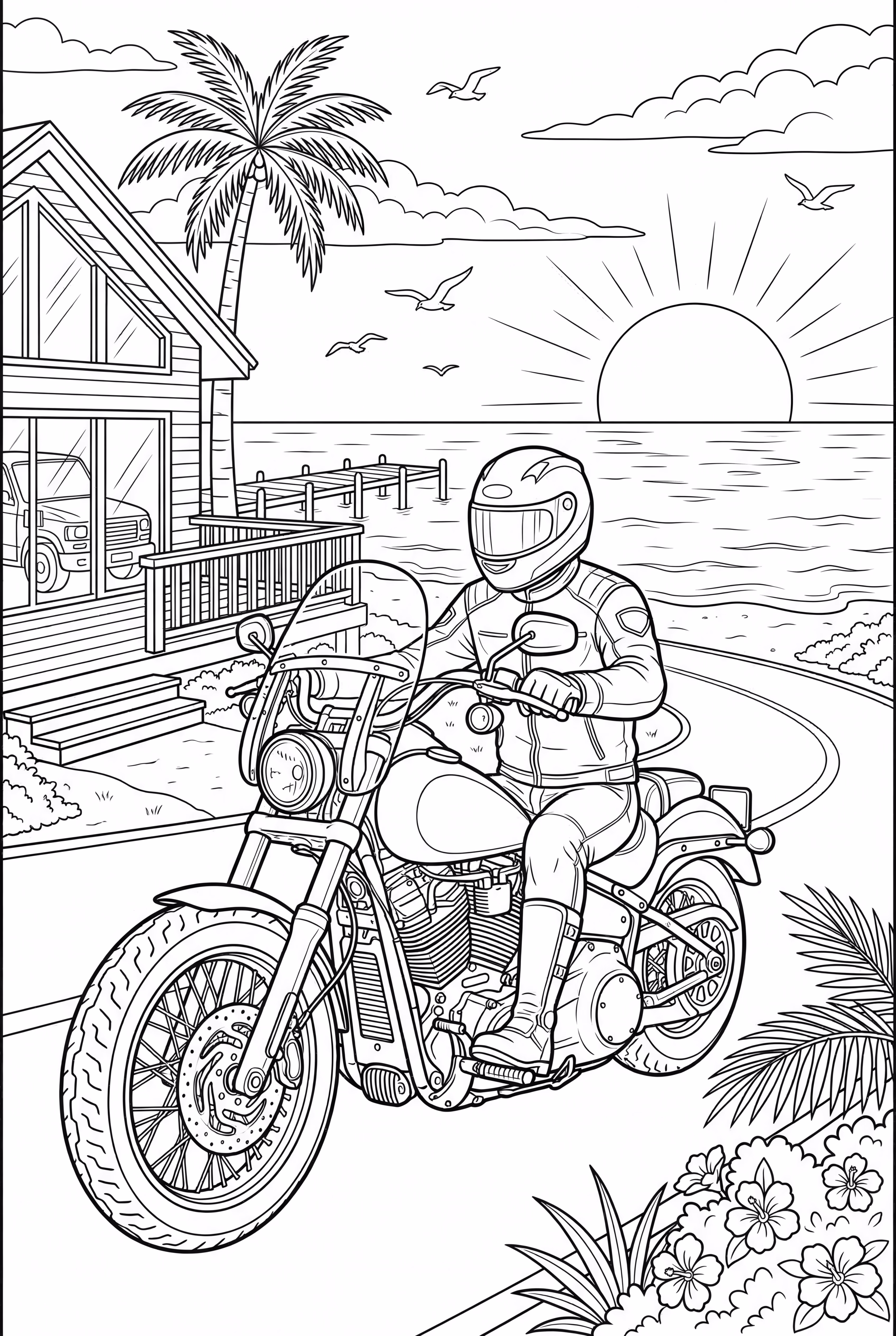 摩托车海滩日落-2