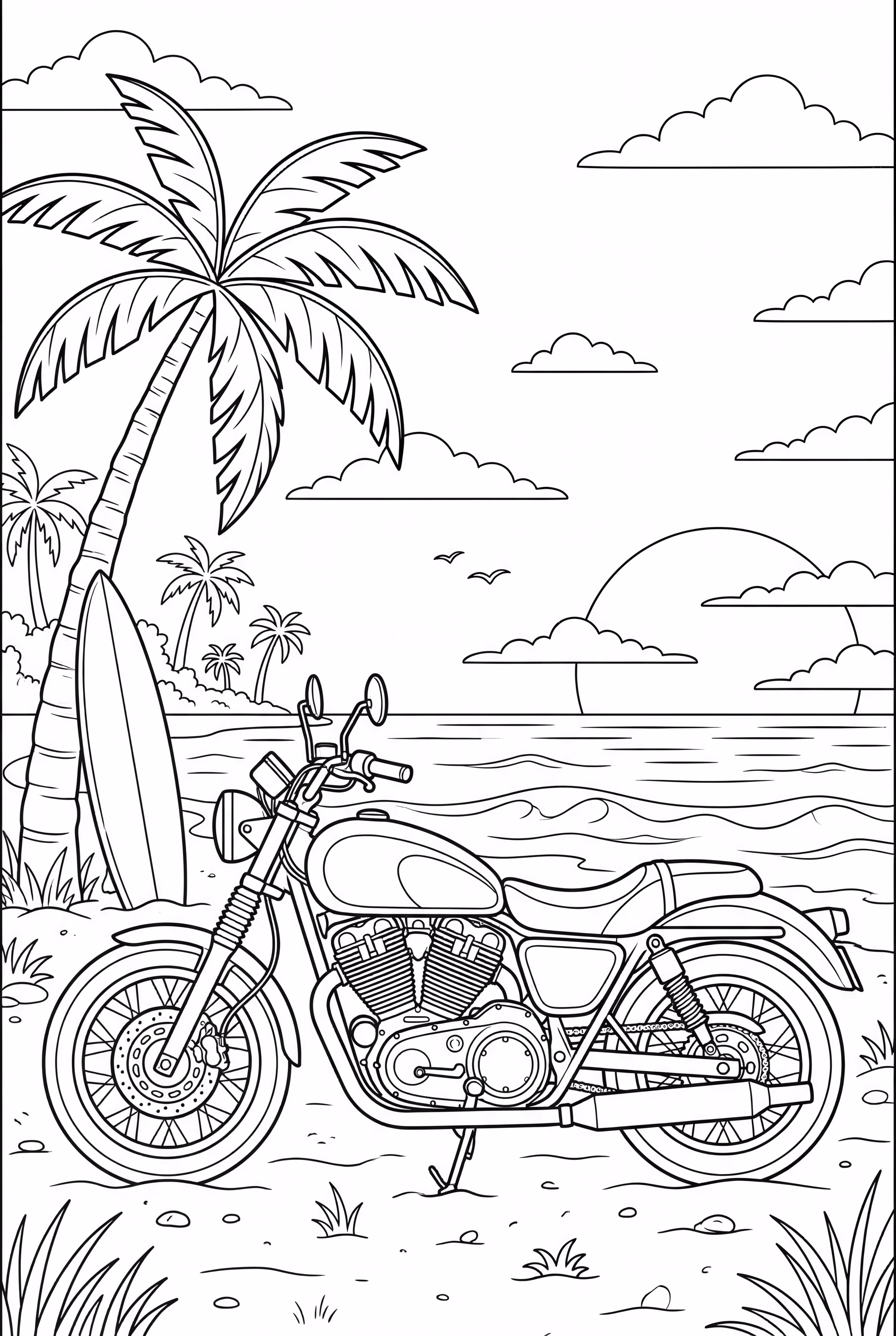 Atardecer en la Playa con Motocicleta