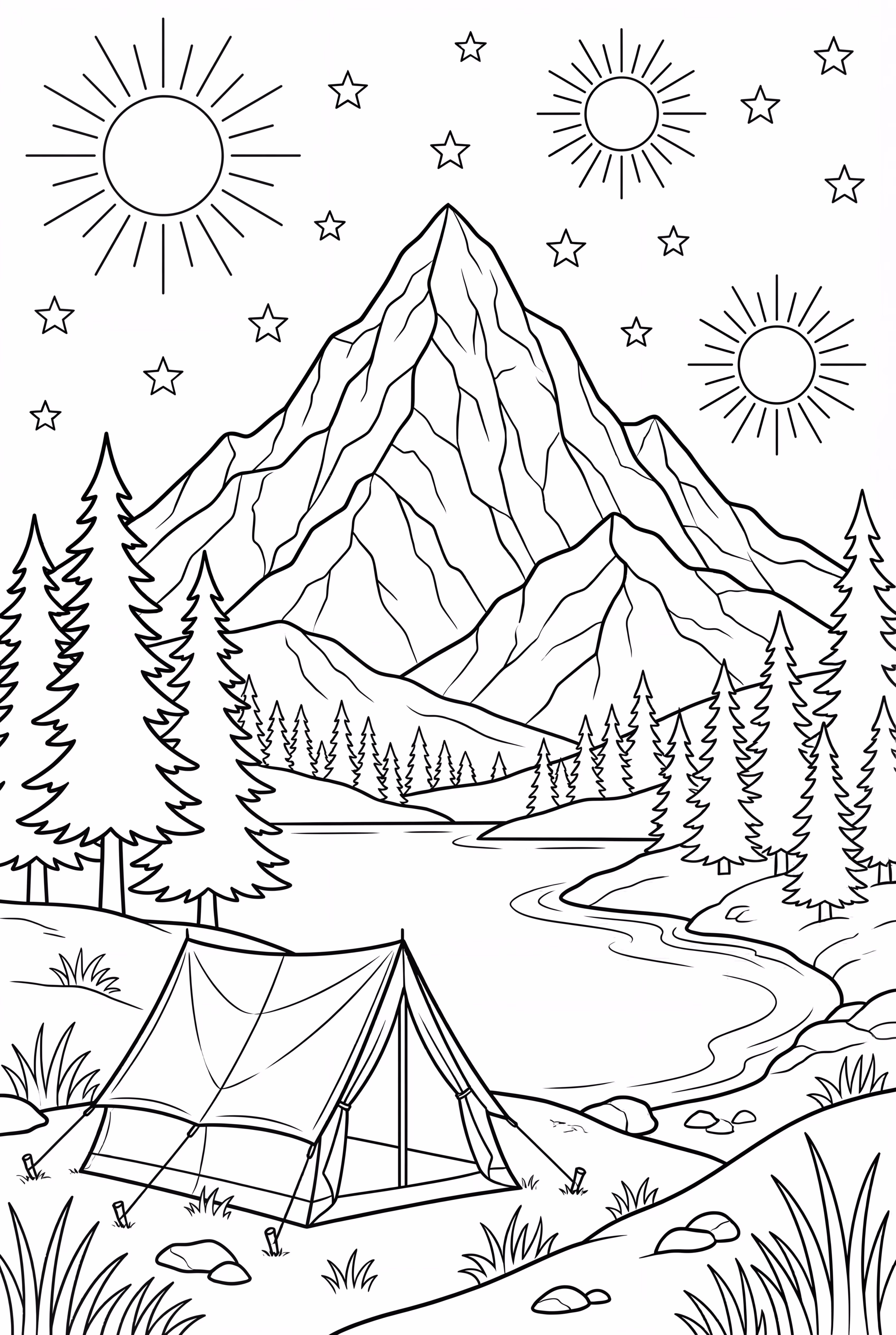 Mountain Lake Camping Scene