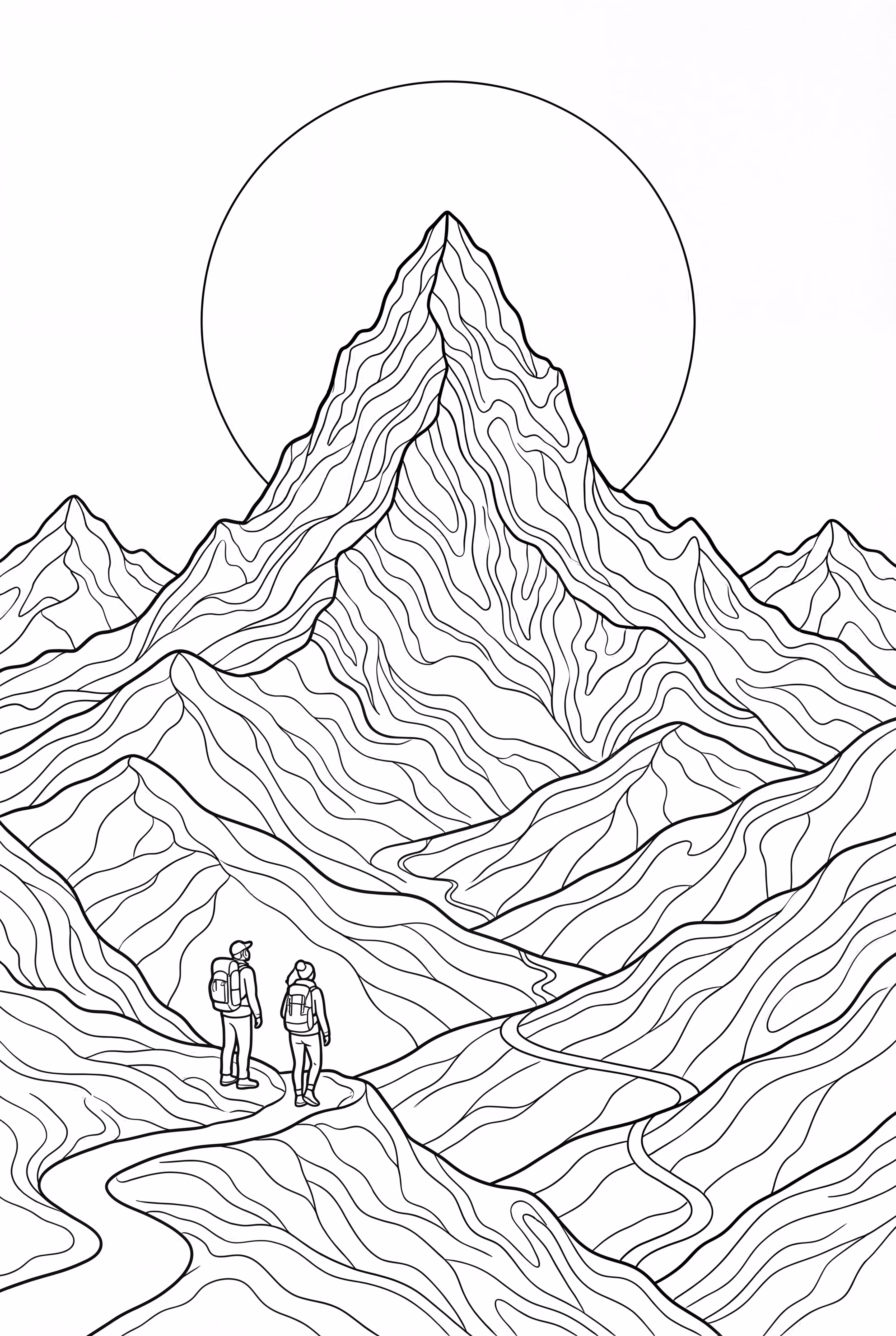 Mountain Peak Sunset with Hikers