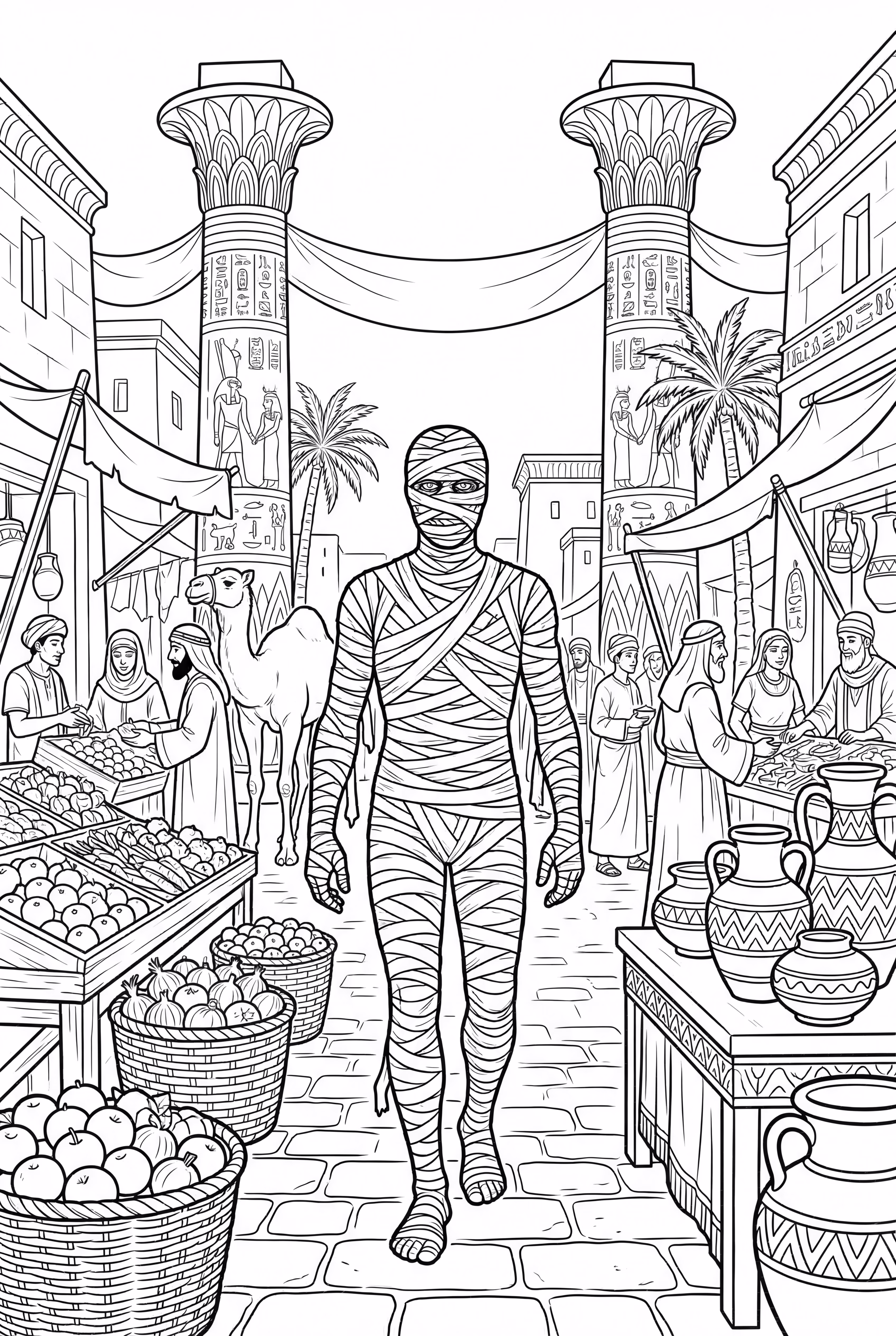 Mummy In A Bustling Egyptian Market Scene