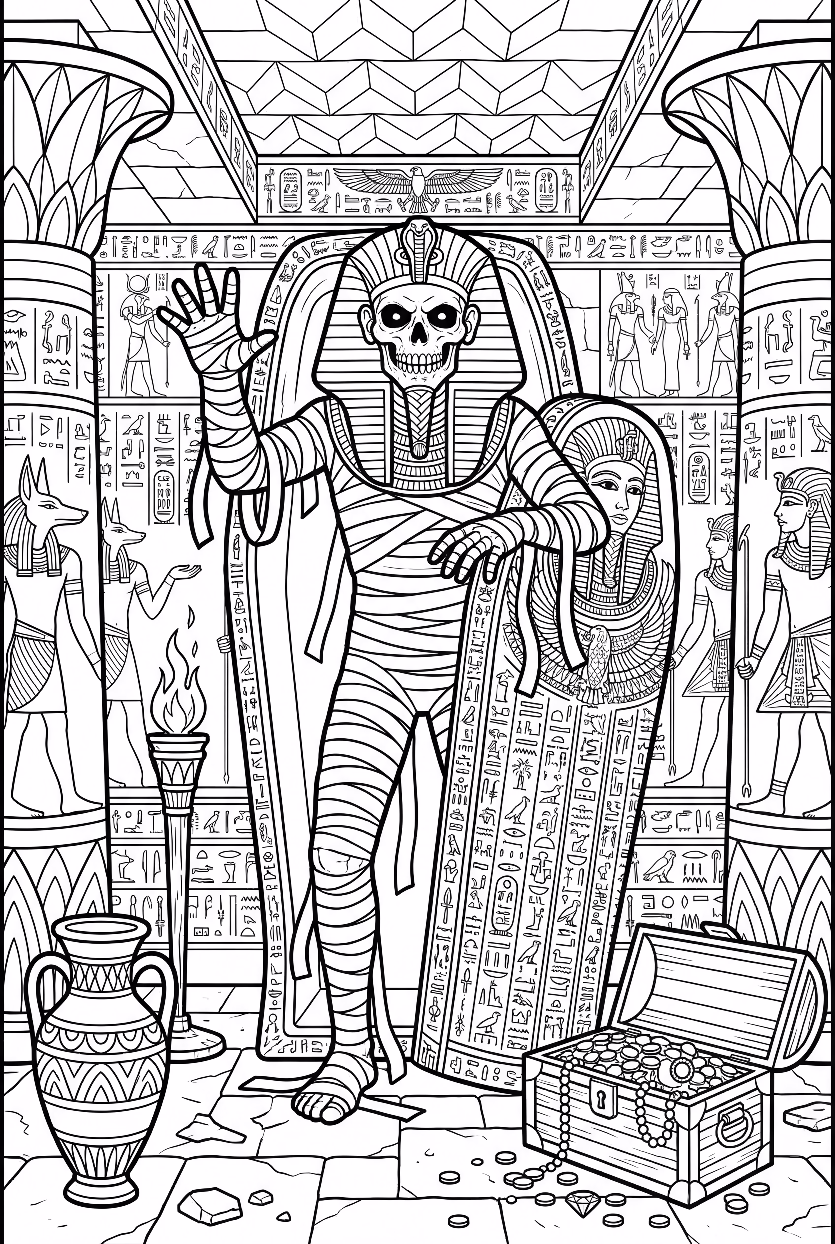 Mummy's Awakening In A Detailed Tomb